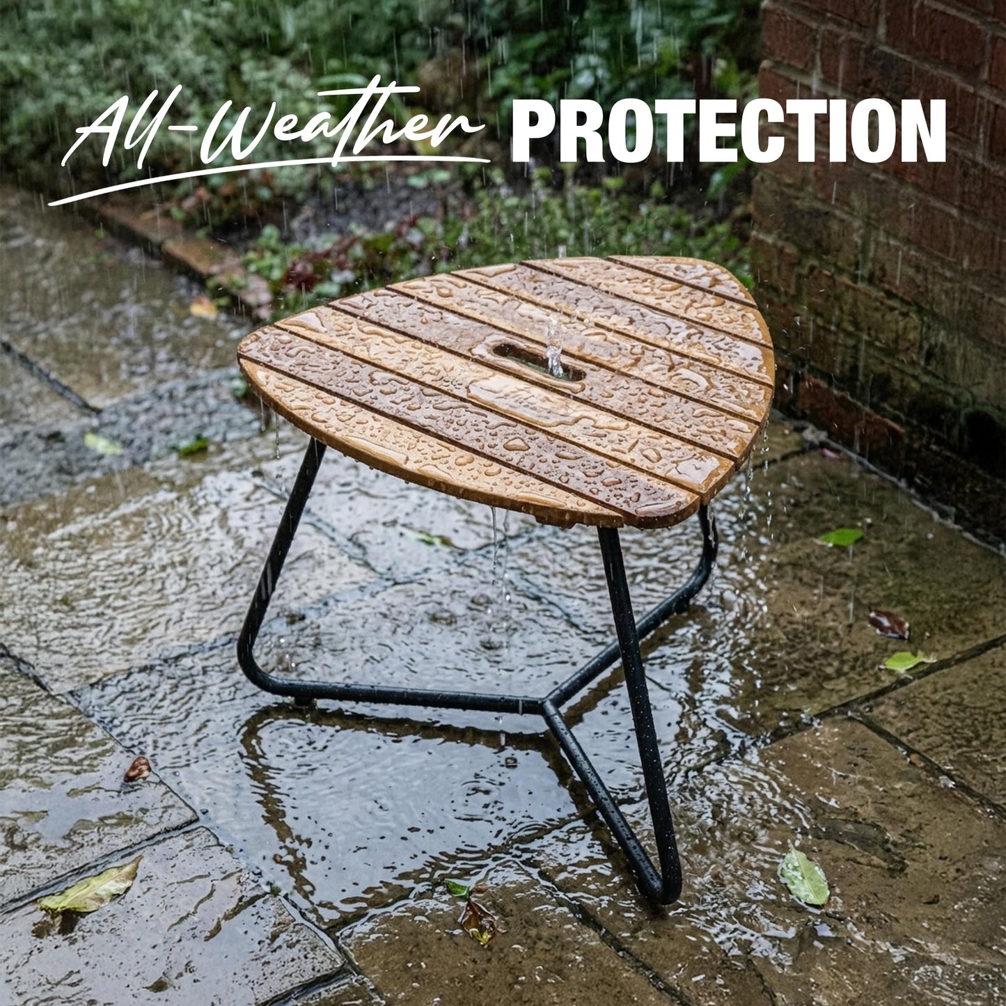 Portable Adirondack Side Table 15"H - Wood & Metal Patio Table for Indoor & Outdoor Use - Small Outdoor End Table for Picnic, Camping, Adirondack Chair, Great Father's Day Gift | Golden Teak Finish
