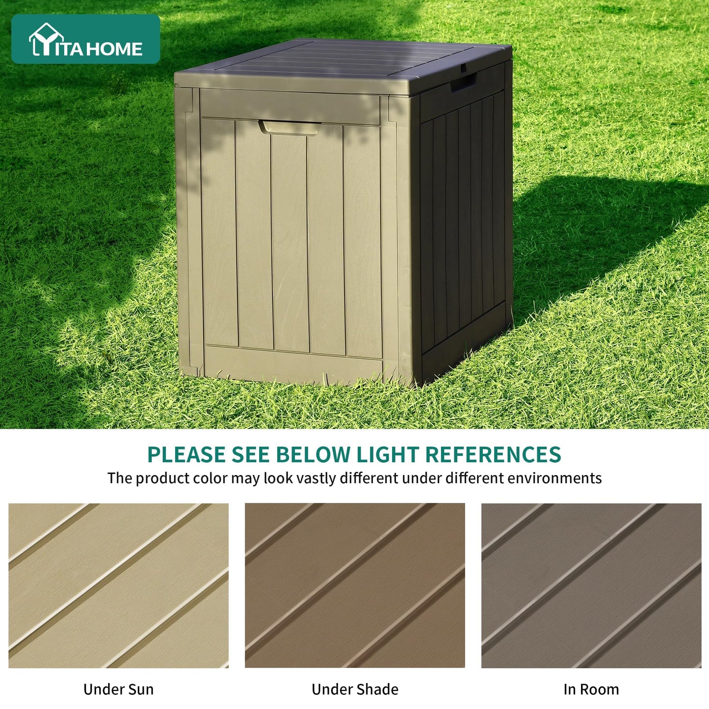 YITAHOME 31 Gallon Outdoor Storage Deck Box, Waterproof Resin Package Delivery and Storage Box with Lockable Lid for Patio Furniture Cushions, Pool Accessories, Garden Tools, Taupe
