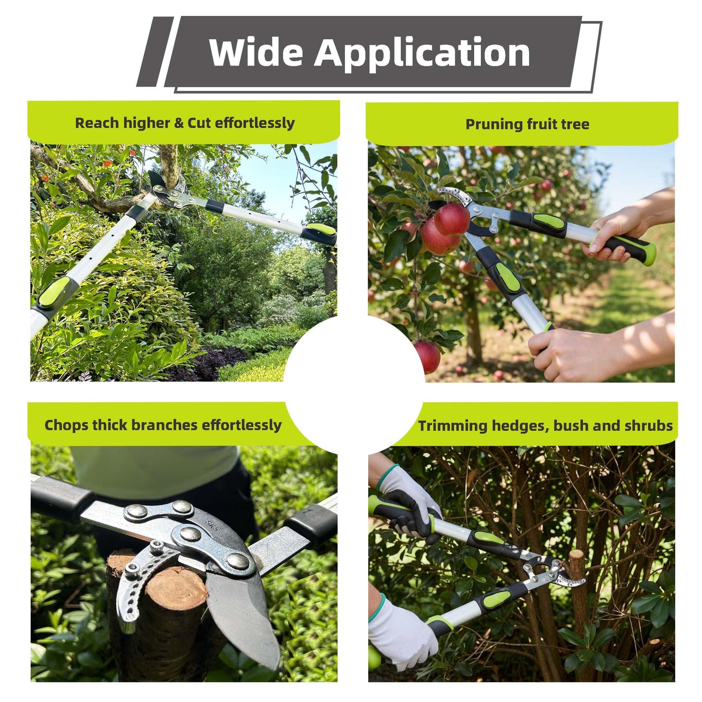 YRTSH Loppers for Tree Trimming Heavy Duty Branch Cutter with Compound Action, Effortless Tree Pruner Extendable 21-26" Loppers for Gardening, Long Handle Pruning Shears with 1.6" Clean Cut Capacity