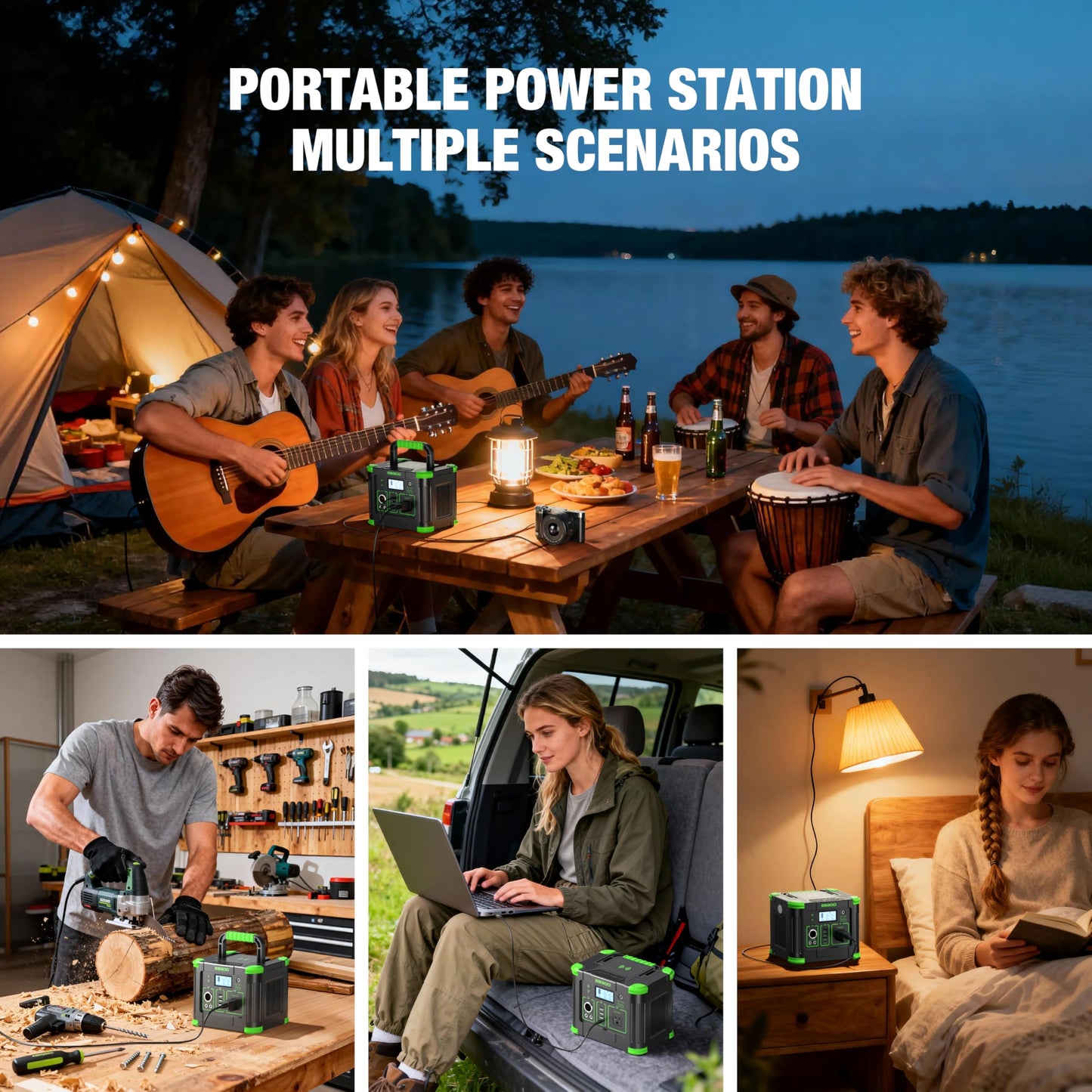 300W Portable Power Station 288.6Wh Solar Generator with 600W Peak, PD 60W USB-C, QC3.0 & 5W Wireless Charger for Camping, Emergency Backup, RV & Home Use