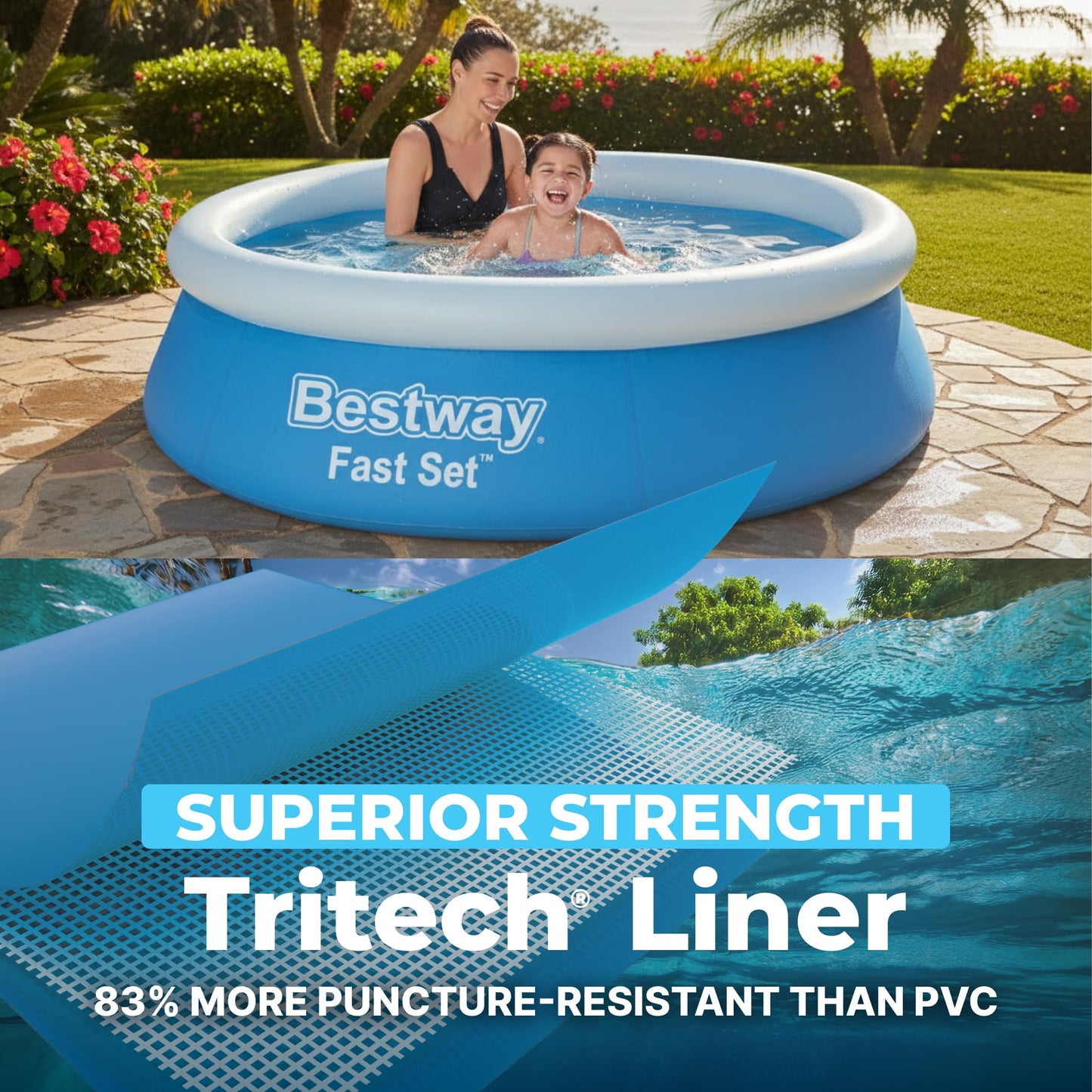 Bestway Fast Set Inflatable Above Ground Pool | 6' x 20" Round | Puncture-Resistant Tritech Material | 248 Gal Capacity | Easy Setup & Storage | Inflatable Top Ring Swimming Pool for Kids