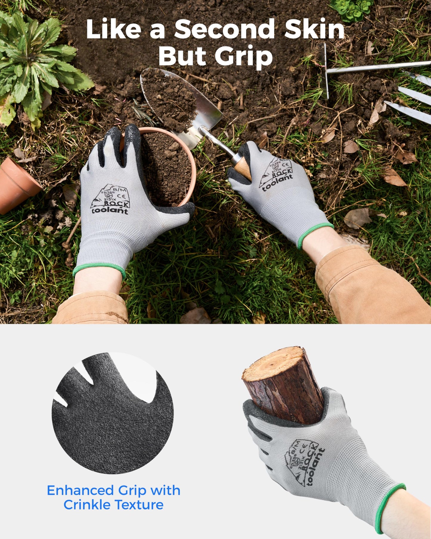 toolant Crinkle Latex Work Gloves Bulk, Rubber Coated Safety Work Gloves for Men and Women, 12 Pairs for Construction, Gardening, Warehouse (Black, Medium)