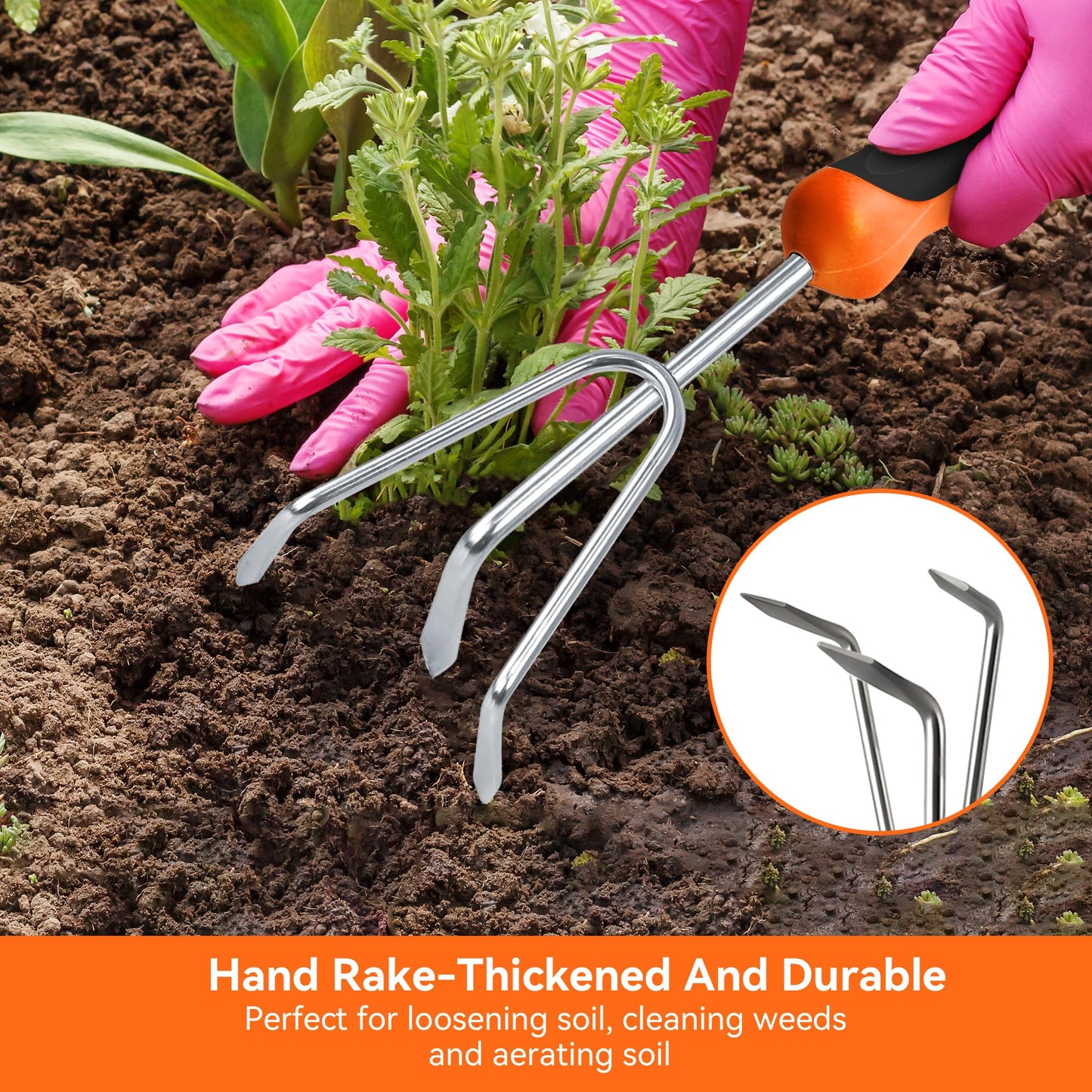 ECOWORK Garden Tool Set 3-in-1 with Heavy-Duty Trowel, Transplanter & Cultivator for Digging and Planting, Polished Cast-Aluminum Heads for Rust Resistance, Non-Slip SoftGrip Handles Reduce Fatigue