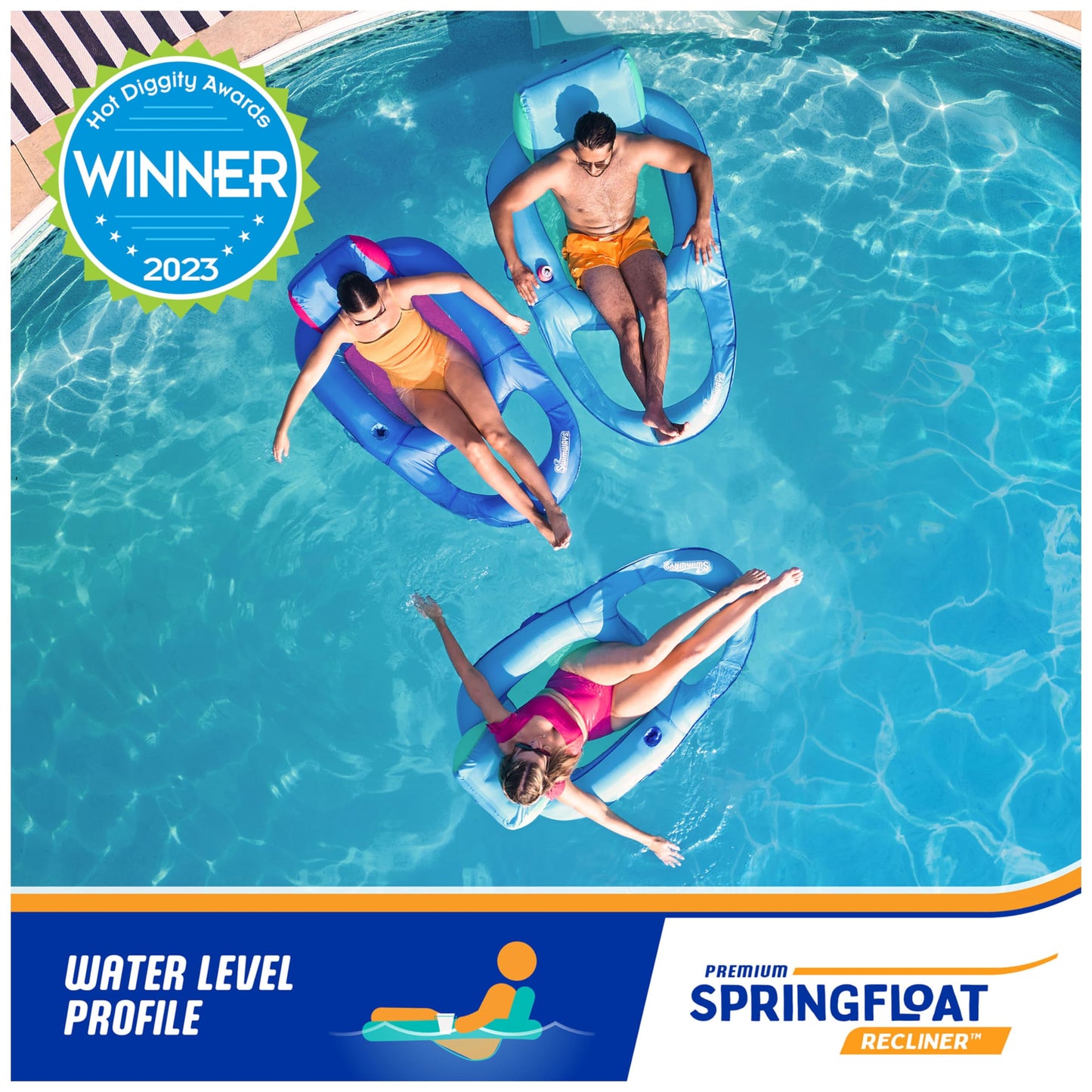 SwimWays Spring Float Premium Recliner Pool Lounger, Inflatable Pool Floats Adult with Fast Inflation for Ages 15 & Up, Sky Blue