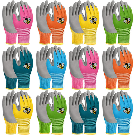 Yumoin 12 Pairs Kids Gardening Gloves Children Yard Work Glove Rubber Coated Garden Gloves for Girls Boys Toddlers Youth Outdoor (Medium (Age 6-8))