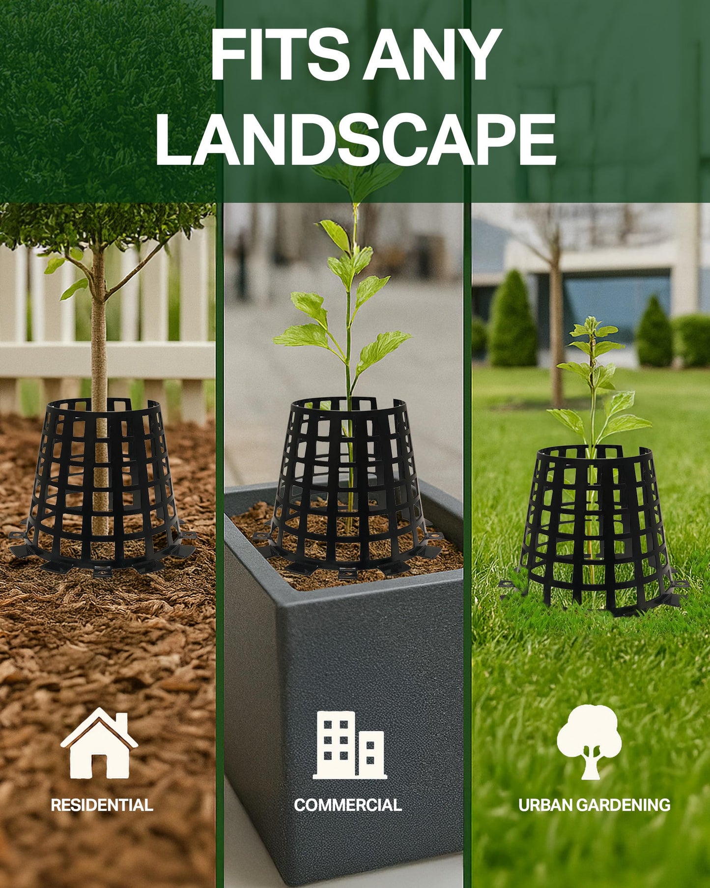 Plant Knight Tree Trunk Protectors for Saplings & Young Trees - Tree Guards Animal-Proof Wraps Against Deer, Rabbits & Rodents - UV-Resistant Weatherproof Bark Protection 3 Pack Black