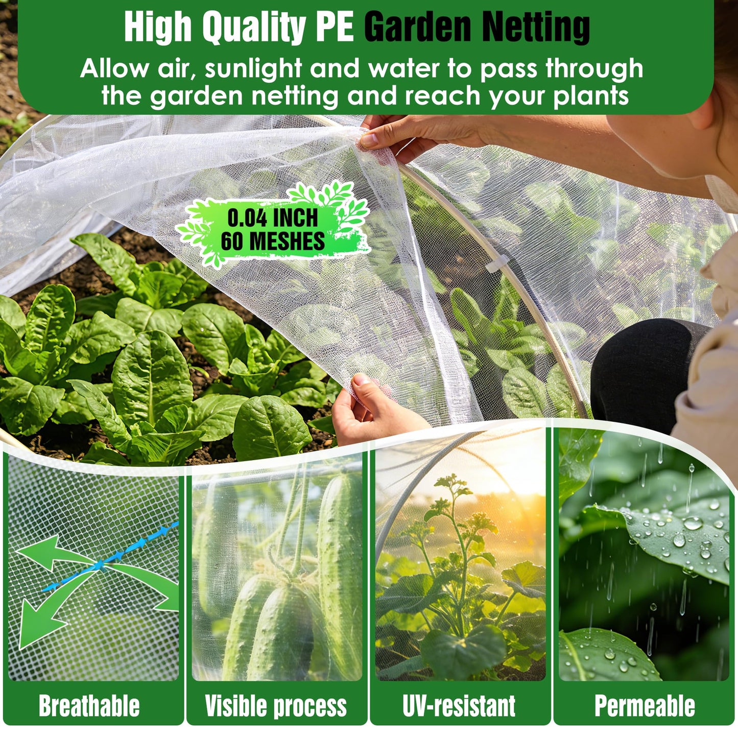 10 X 60FT Garden Mesh Netting Ultra Fine Mesh Netting Pest Barrier for Raised Beds, Mosquito Insect Bug Bird Netting for Blueberry Bushes Strawberry Fruits Vegetables Flowers Plants Cover Protection