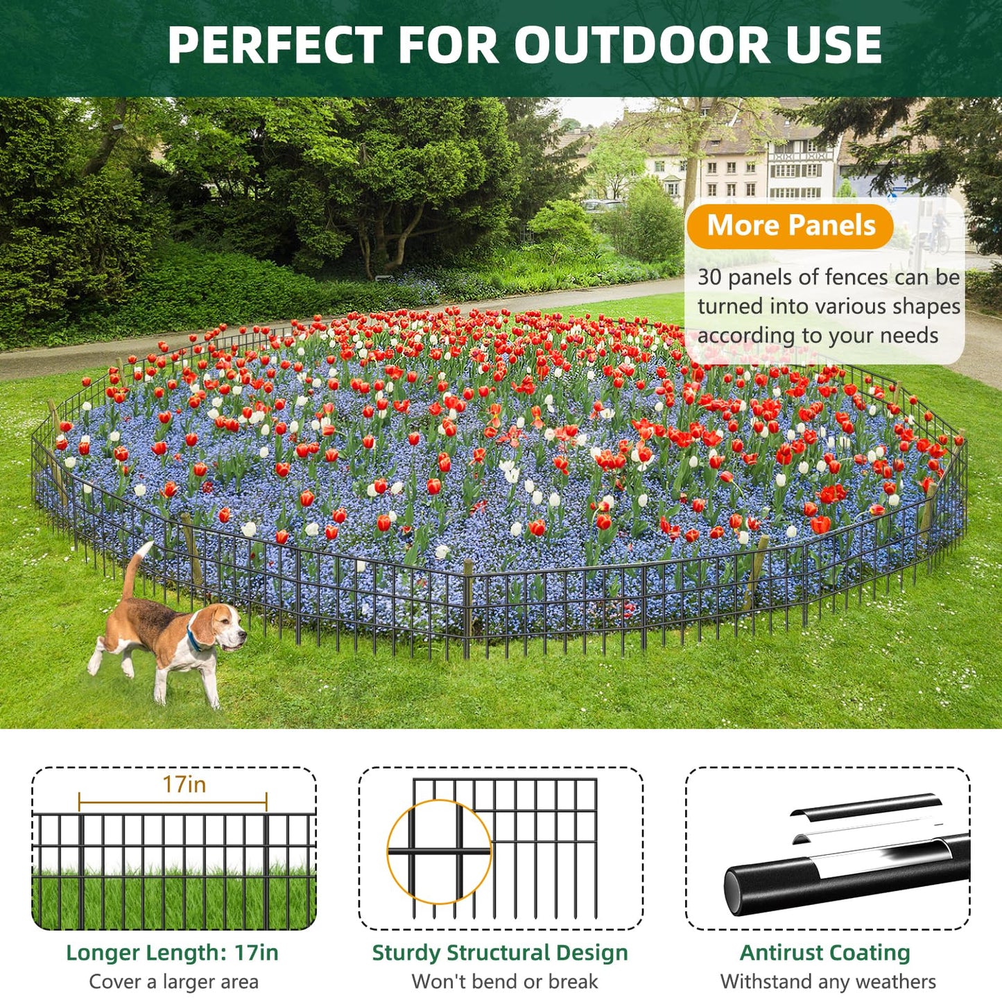 42.5ft(L) x 13in(H) Animal Barrier Fence, 30 Panels No Dig Garden Fence for Dog Rabbit, Rustproof Anti Digging Barrier, Garden Edging Border Ground Defense for Outdoor, Yard, Patio