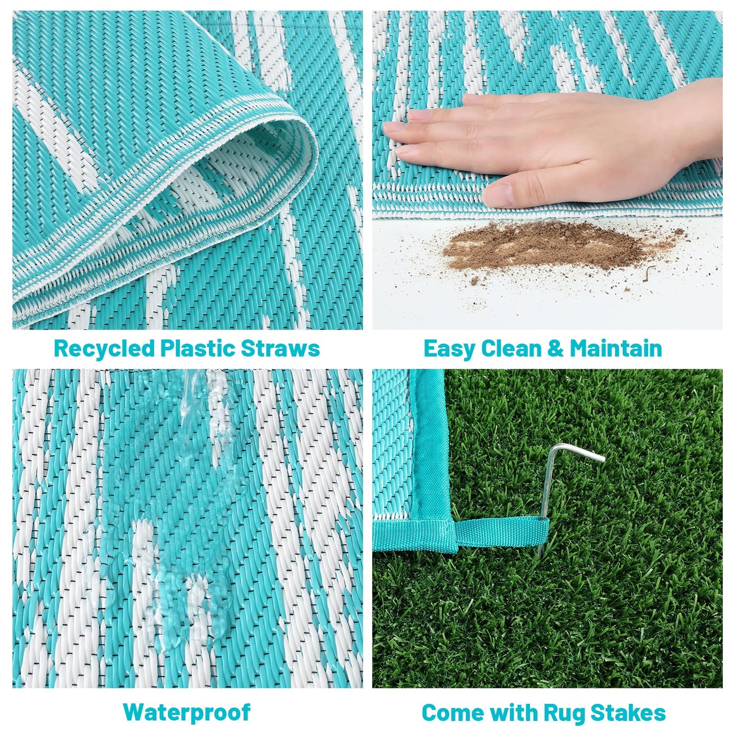 HEBE Outdoor Rug 9'x12' for Patios Clearance Waterproof Patio Mat Plastic Straw Rug Reversible RV Camping Tent Rug Outside Indoor Outdoor Area Rugs for RV,Deck,Beach,Balcony,Camper