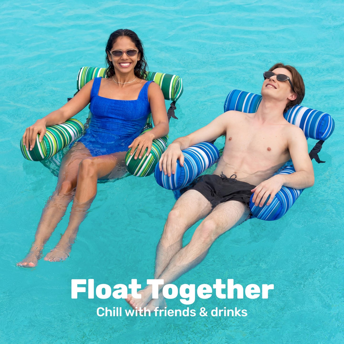 Sloosh Pool Floats Chairs Adult, 2 Packs Inflatable Pool Lounge Chairs,Blow up Hammock Pool Noodles Floats for Adults,Stripe Pattern Floating Water Chair for Pool Lake River(Stripe)