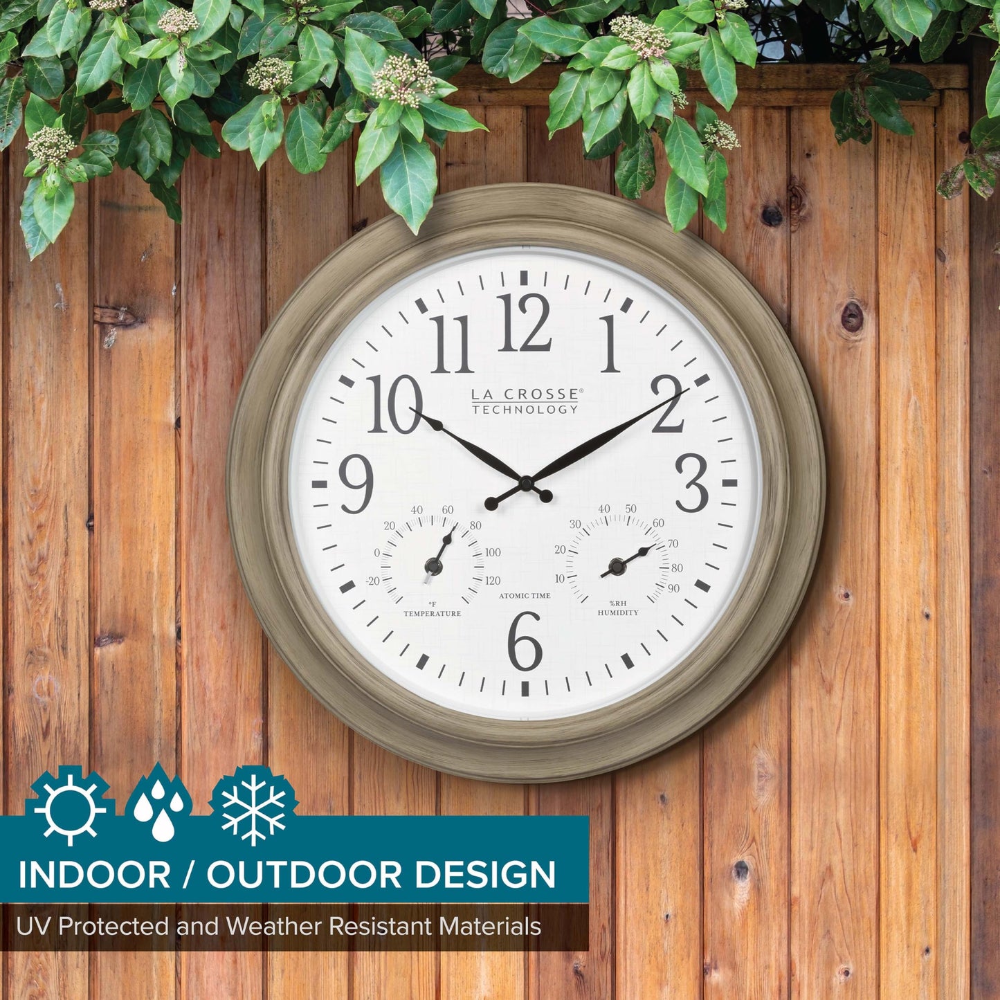La Crosse Technology 404-18027-INT 18-inch Indoor/Outdoor Tan Atomic Analog Wall Clock