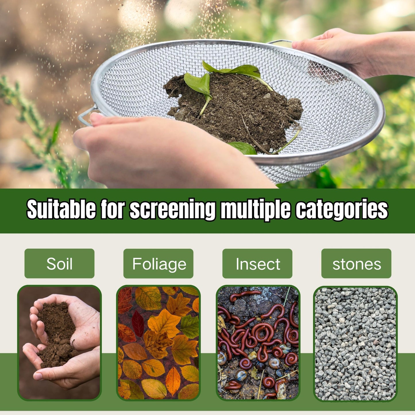 2PCS Soil Sifter for Gardening, Rock Sifter for 5gallon Bucket, Dirt Sifter Compost Sifter, Sifter for Gravel Sawdust Vermicompost, 3mm, 6mm Soil Sifter with Handle