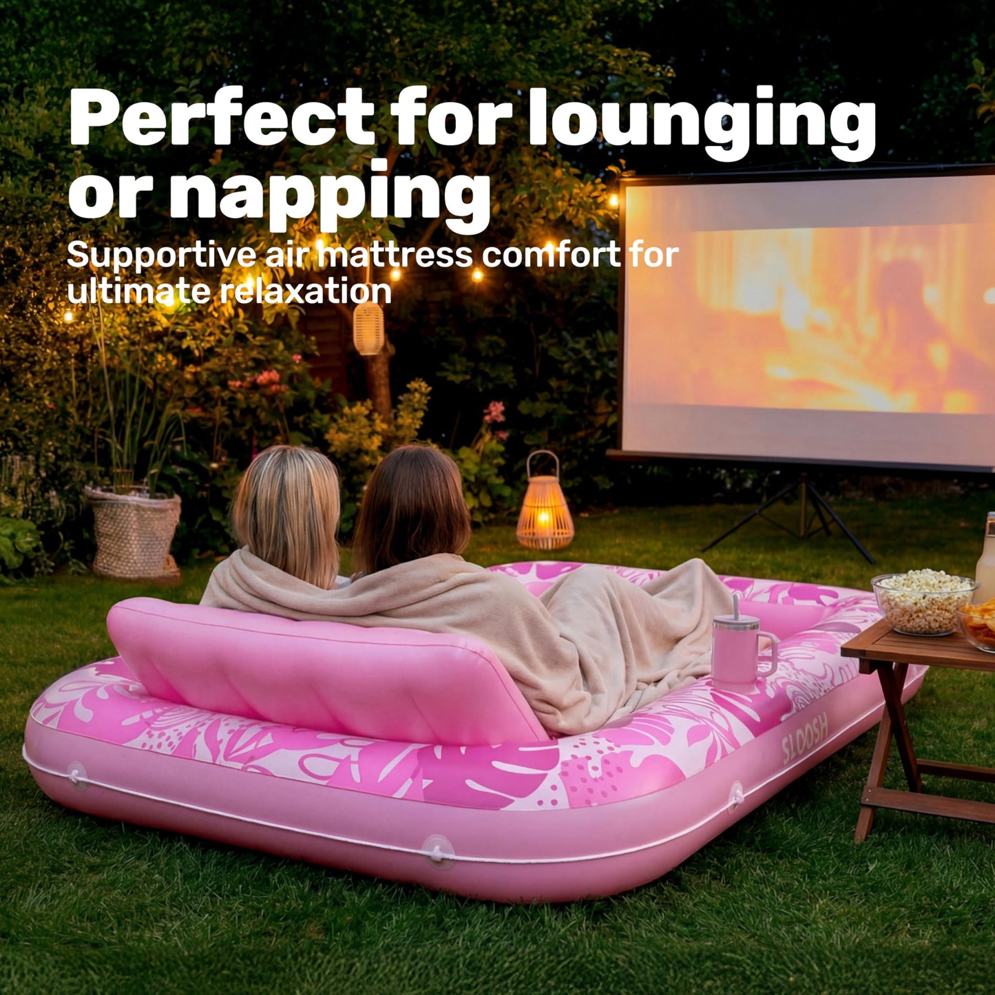 SLOOSH Inflatable Tanning Pool Lounger Float, 85" x 57" Extra Large Pool Floats Adult with Pillow, 4 in 1 Suntan Tub Raft Floatie,Sunbathing Bed Lounge for Water Blow Up Ball Pit, XL-Blushing Pink