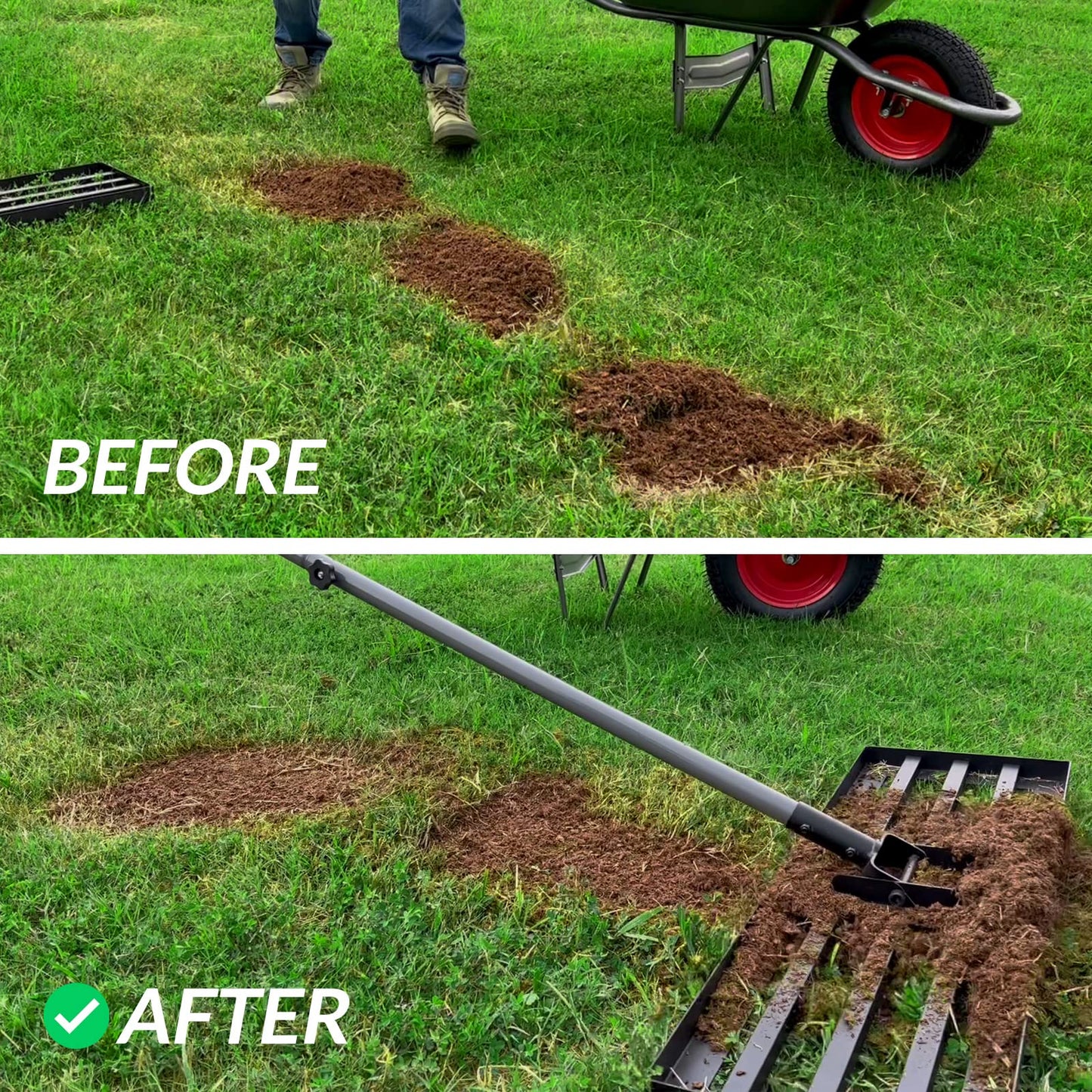 Walensee Lawn Leveling Rake, Levelawn Tool, Heavy Duty Effort Saving Lawn Level Tool, Steel Handle Lawn Leveler for Yard Garden Golf Course , Ease Level Soil Sand Dirt Surfaces, 7FT 45"x10"