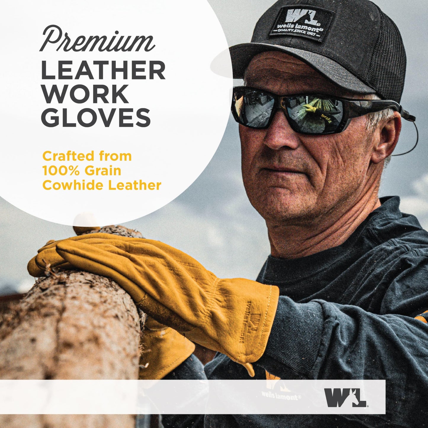 Wells Lamont Leather Work Gloves for Men – Grain Cowhide, Reinforced Palm – Ideal for Construction, Farming, Ranching – Ergonomic Fit, Keystone Thumb, Elasticized Wrist – Saddletan, Large (1129L)