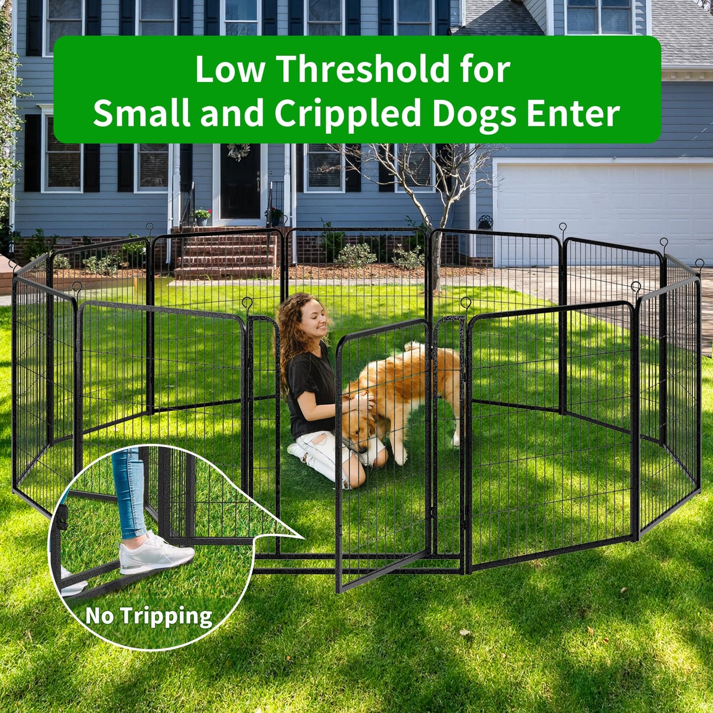Kfvigoho Dog Playpen Outdoor Extra Wide 12 Piece Panels Heavy Duty Anti-Rust Coating-Strengthened Dog Fence 40" Height with Doors Portable for RV Camping Yard, Total 32FT, 79 Sq.ft, Snowy Black
