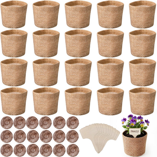 Novabright 20 Pack Herb Garden Planter Indoor Kit, 60 Pcs Complete Kitchen Herb Starter Set Including Burlap Pots Seedling Blocks Markers Birthday Gift Ideas for Women Mom Wife Housewarming