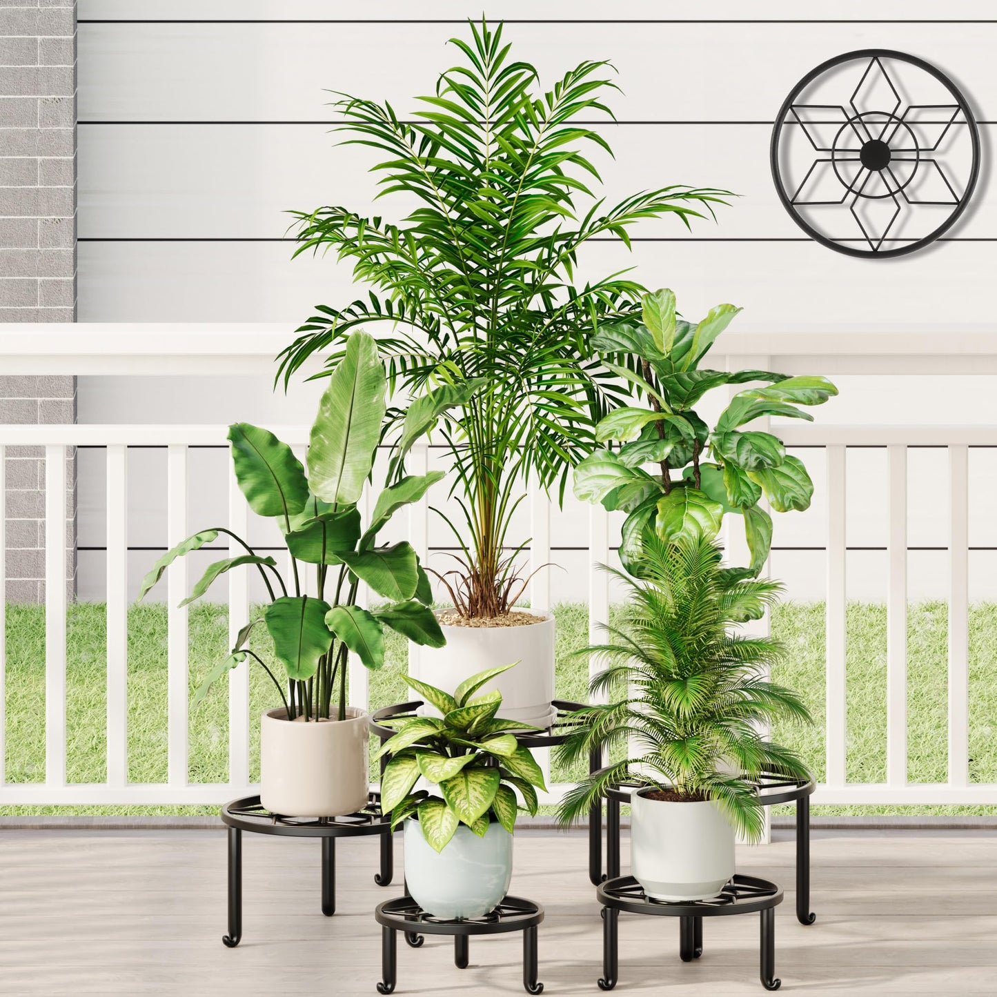 NQW 5 Pack Plant Stand Metal Flower Pot Stand Holders Indoor Tall Plant Rack Plant Round Black Plant Shelf For Living Room, Garden, Balcony