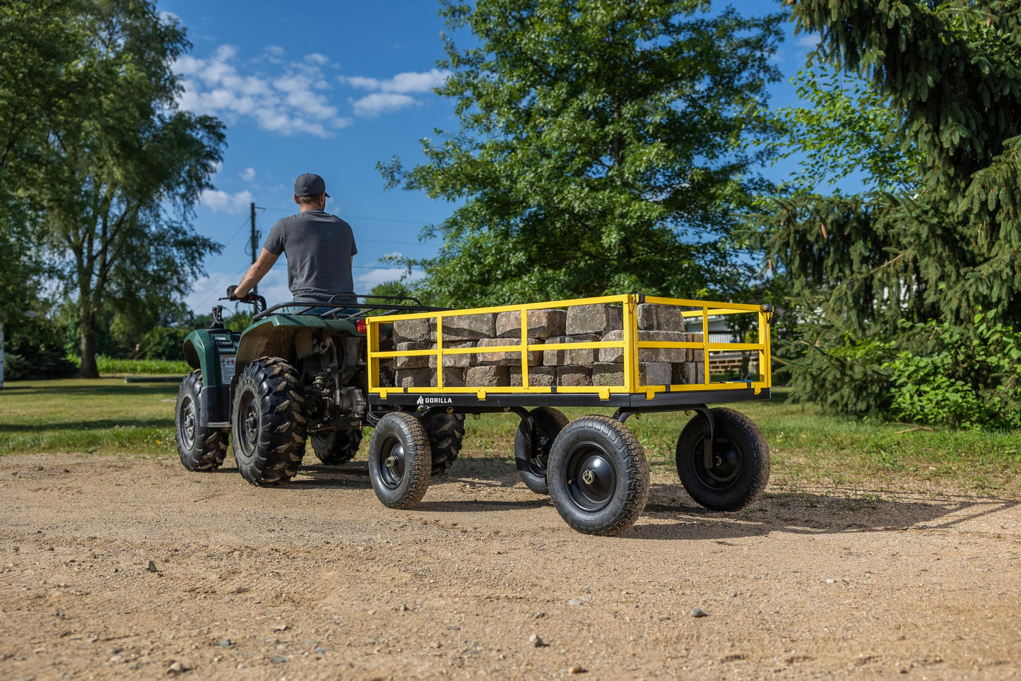 Gorilla Carts 1,400 lb Steel Utility Garden Cart, Heavy Duty 4-Wheel Yard Cart with Convertible 2-in-1 Handle & Removable Sides, 12 cu ft, Black/Yellow