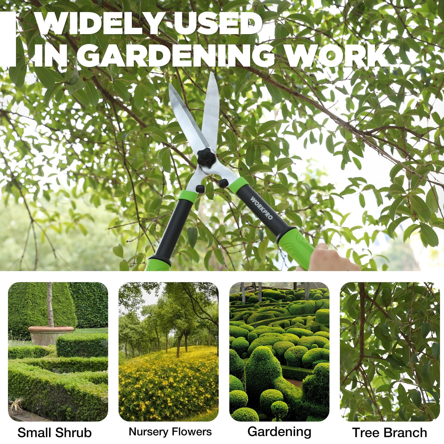 WORKPRO Hedge Shears, 23'' Manual Hedge Trimmers with Chrome Plated Steel Blade & Ergonomic Handle, Home Garden Pruner Hedge Clippers Perfect for Trimming Borders, Boxwood, and Tall Bushes