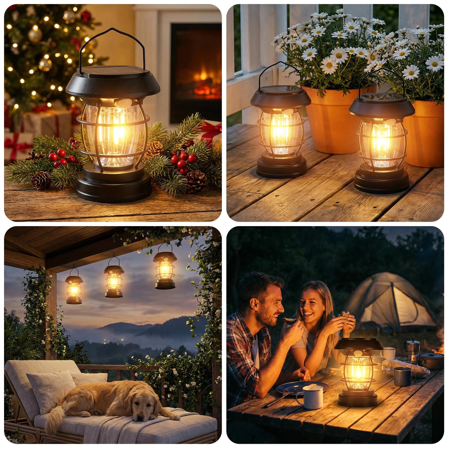 2 Pack Solar Wall Lanterns with 4 Modes, Solar Motion Sensor Lantern IP65 Waterproof Camping Lantern , Exterior Camping Light Front Porch Security Lamps Wall Mount Patio Fence Garage Decorative