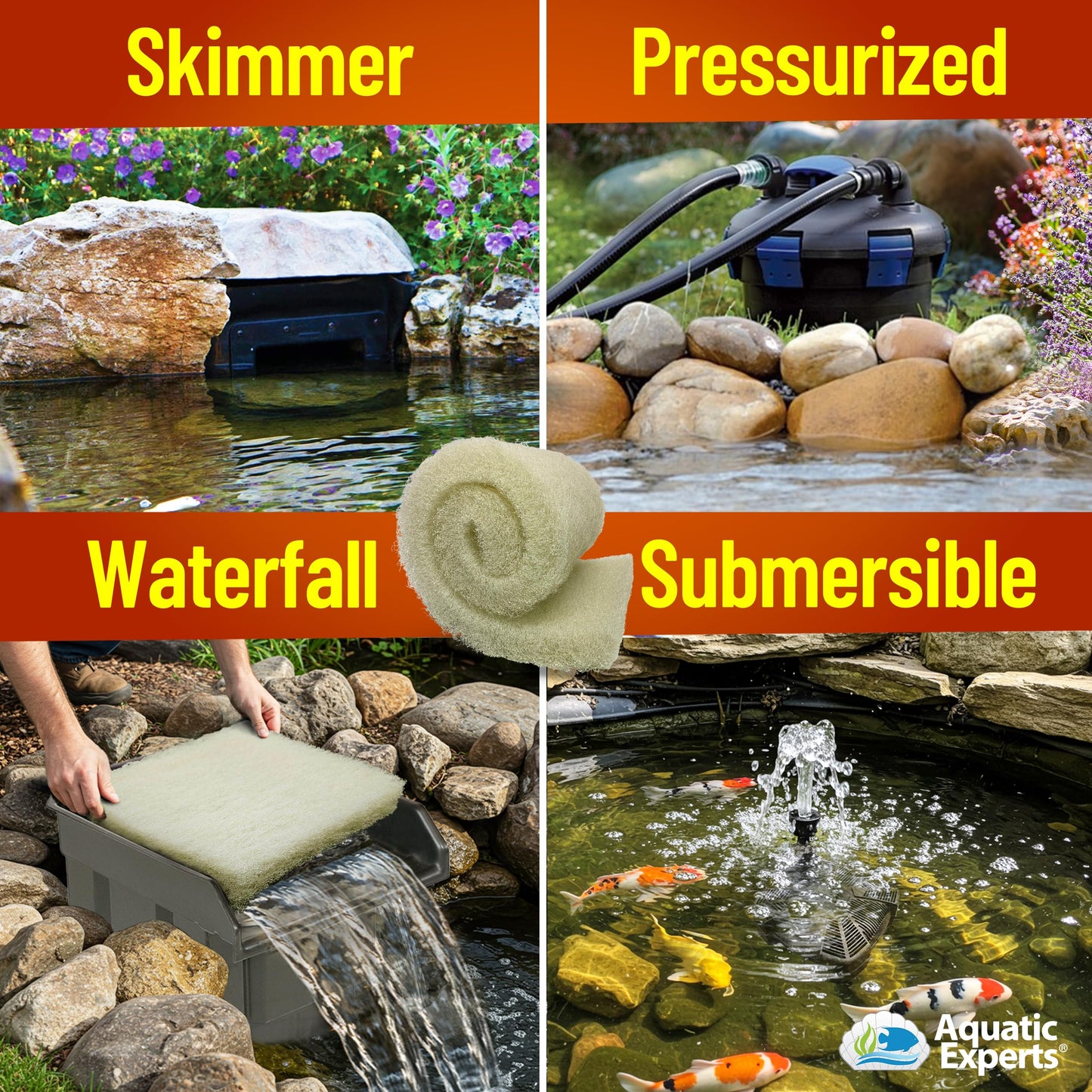 Aquatic Experts Cream COARSE Pond Filter Pad - 2 inch Thick - Bulk Roll Water Garden Filter Pond Media - Made in USA, (18 inch by 36 inch)