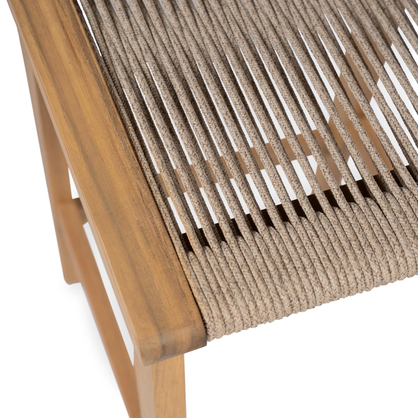 Christopher Knight Home Lily Set of 2 Patio Barstool, Acacia Wood & Woven Rope Outdoor Counter Stool with Footrest, Backless Wooden Barstool Chairs for Backyard Balcony Garden, Beige + Teak