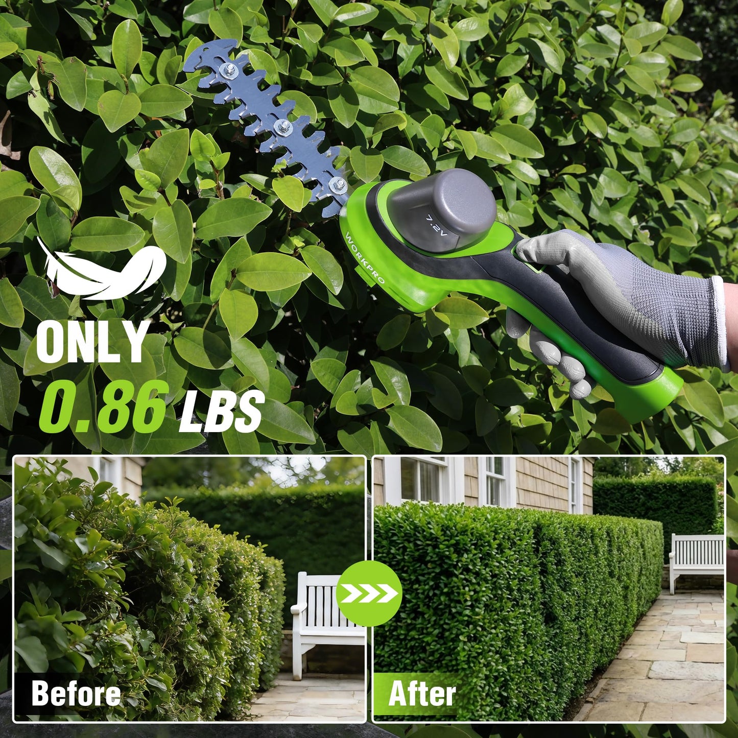 WORKPRO 7.2V Handheld Grass Trimmer, 2-in-1 Cordless Hedge Trimmer & Grass Shears with 2Ah Battery, Small Bush & Shrub Trimmer for Lawn Edging, Garden, Yard & Hedge Trimming