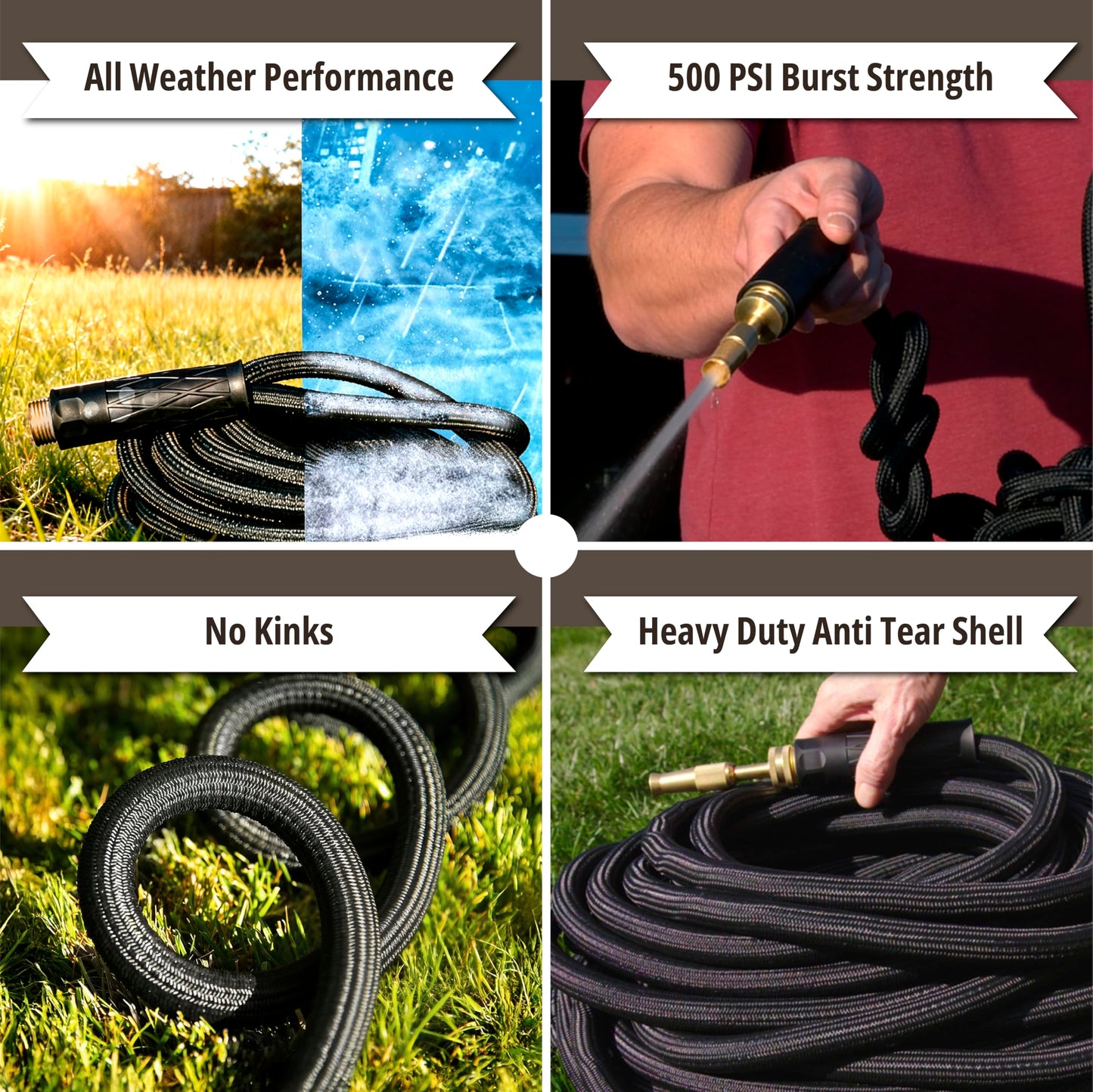 Hydrosteel PRO 100 Ft Metal Garden Hose with Nozzle, Water Hose Made from Heavy Duty 304 Stainless Steel, Flexible, Lightweight, Brass Crush Resistant Fittings, Kink Free, 5/8” Diameter, 600 PSI