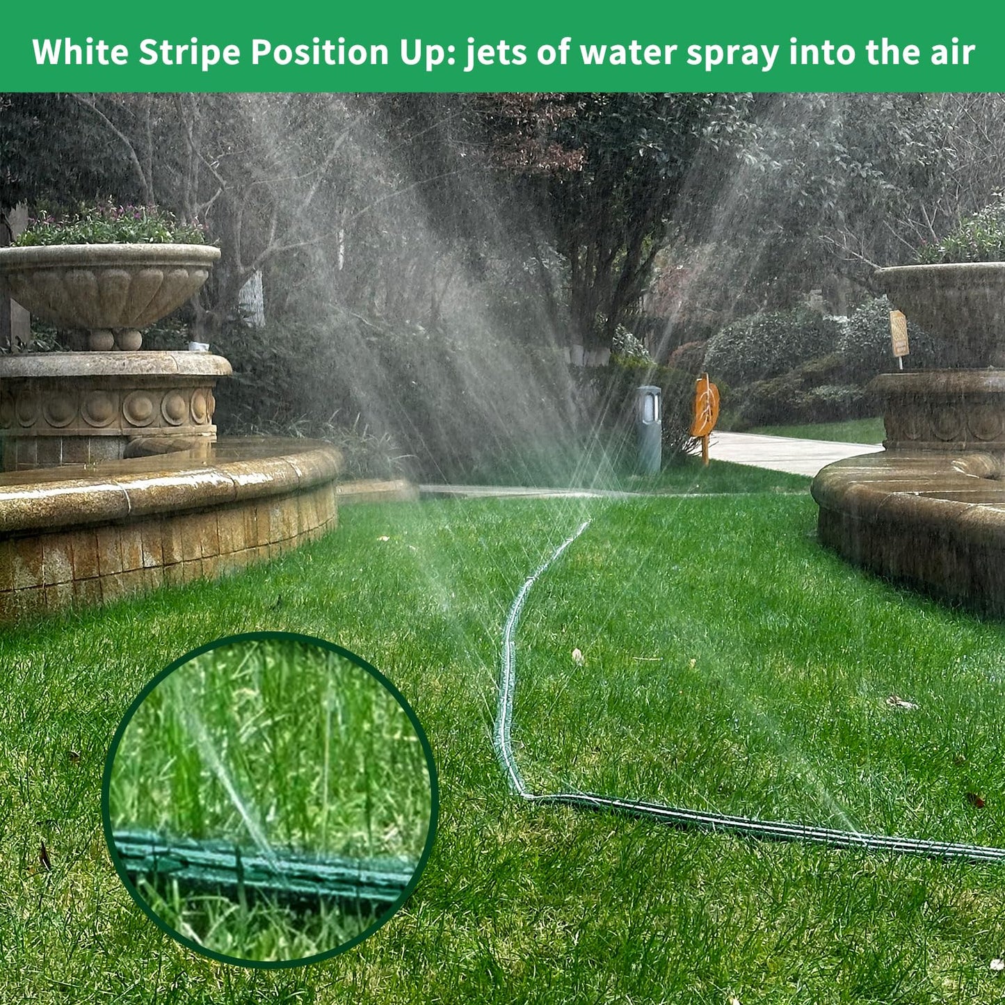 Watoo 2026 Sprinkler Hose & Soaker Hose for Yard - 100 FT Reinforced Flat Garden Hose with Holes, Heavy Duty No-Kink Lawn Irrigation Hose (Includes Stakes, High Pressure Spray)