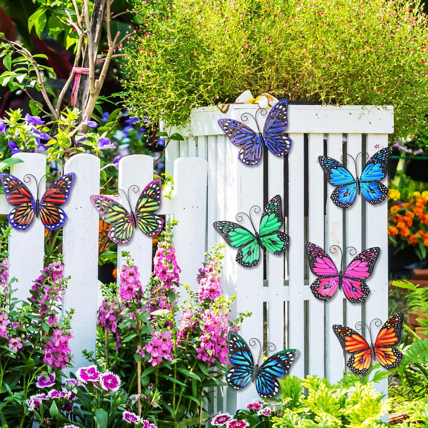 Jetec 8 Pcs Metal Butterfly Wall Decor 6.5 Inch Outdoor Butterflies Wall Art Sculpture 3D Butterfly Hanging Decoration for Spring Outside Fence Garden Yard Home Patio Balcony(Lovely Style)