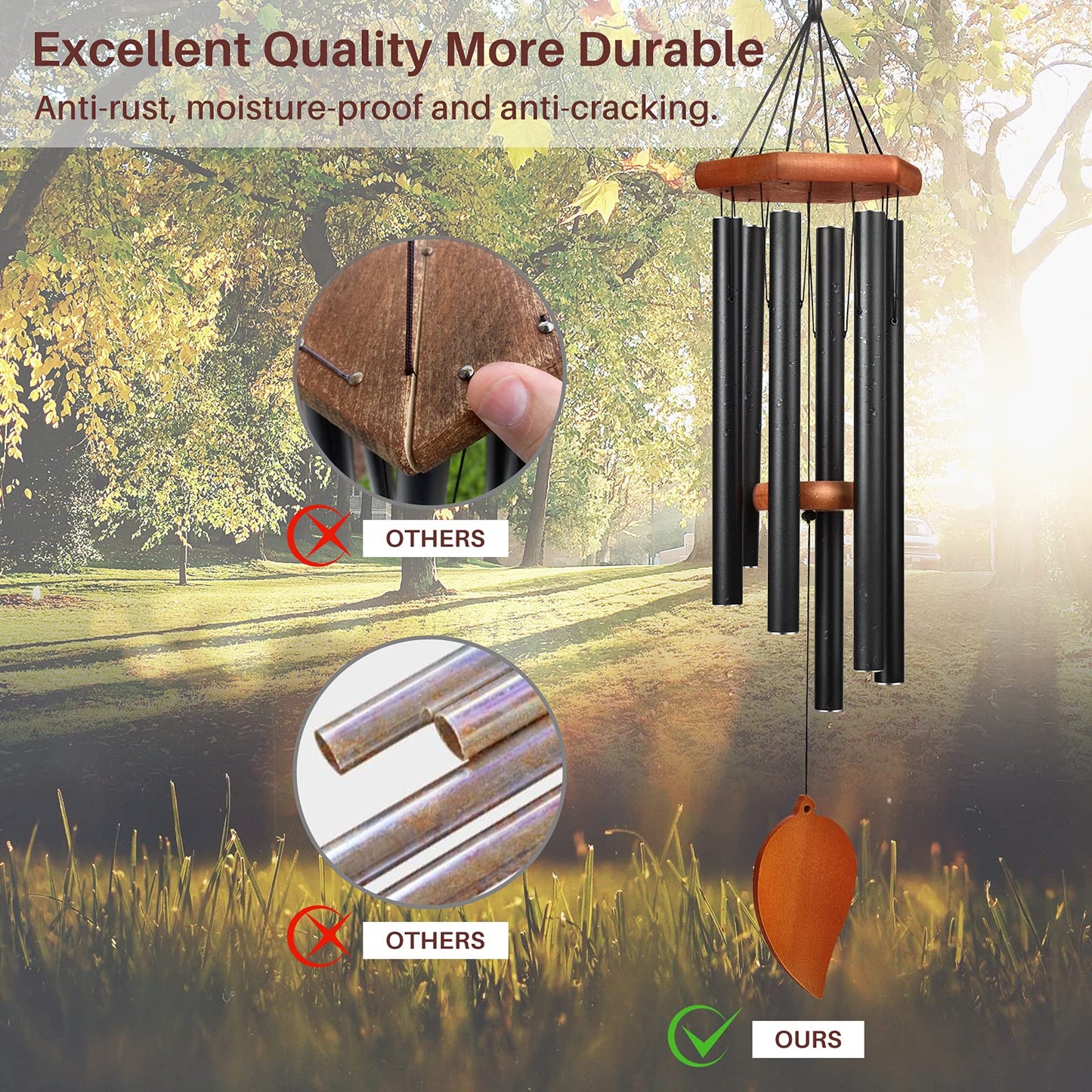 TESECU 38" Sympathy Wind Chimes for Outside Deep Tone, Memorial Loss of a Loved, Large Wind Chimes with 6 Thicken Tubes & Hook, Outdoor Souvenir Mother, Garden Decor