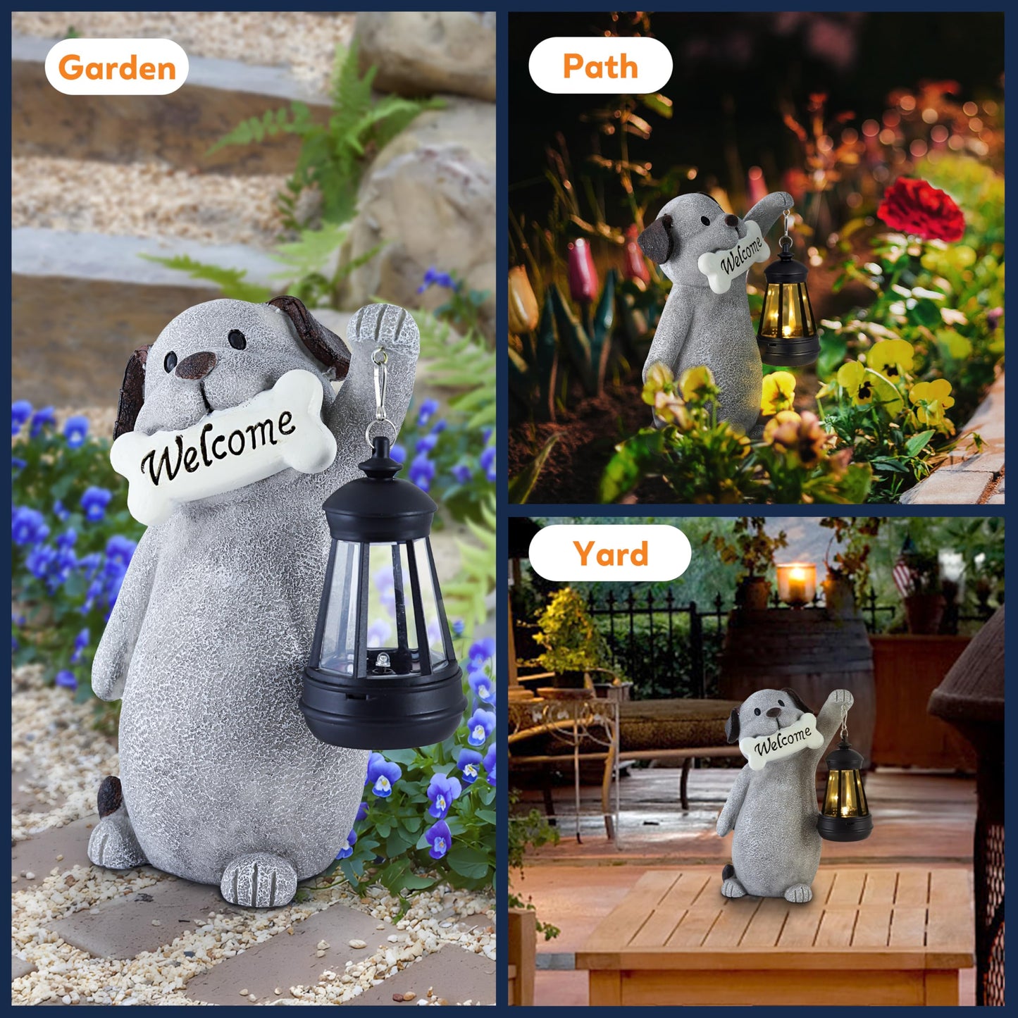 Olekki Solar Dog Garden Statue with Lantern Light – 9.2in Outdoor Dog Figurine for Yard Patio Garden Decor, Cute Memorial Gift for Women Mom