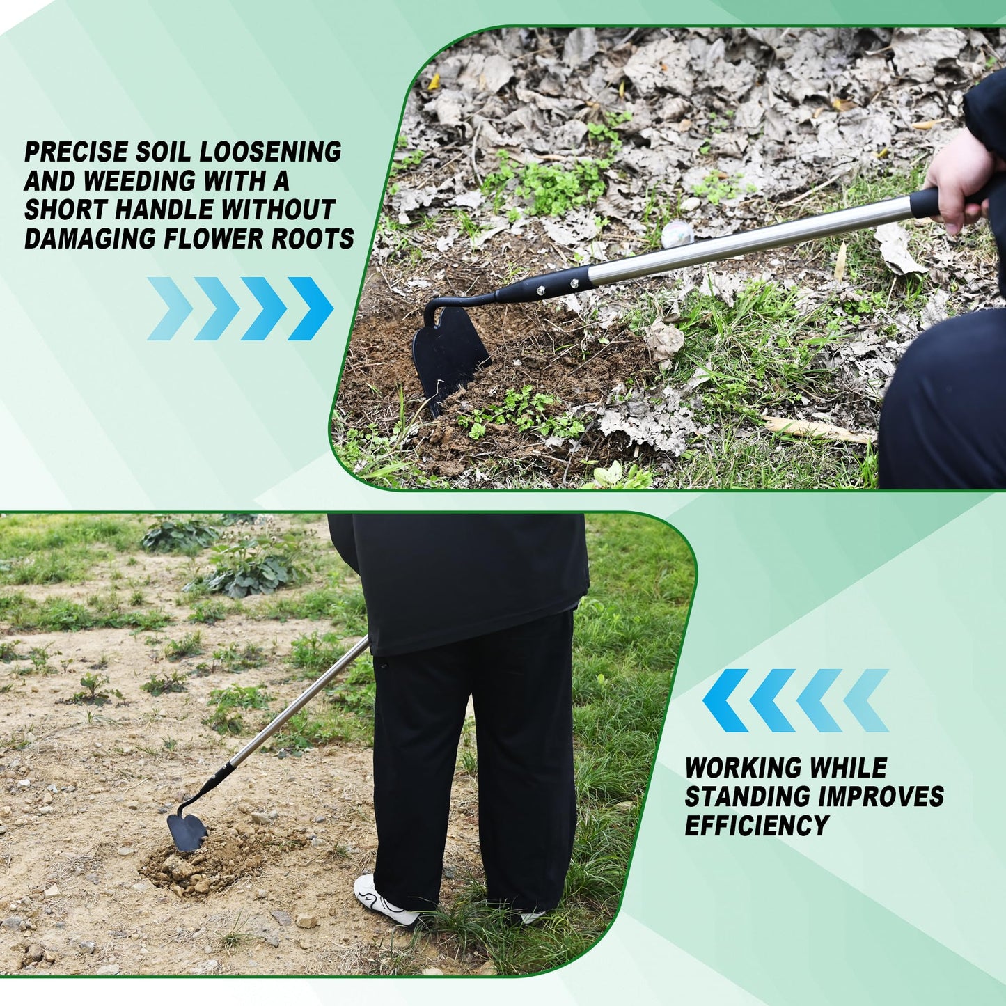 YEELOR Garden Hoe, Long Handle Hoe Garden Tool with Non-Slip Soft Grip, 56-Inch Stainless Steel Handle, Heavy Duty Hoe with Durable Blade, for Digging Loosening Weeding Planting