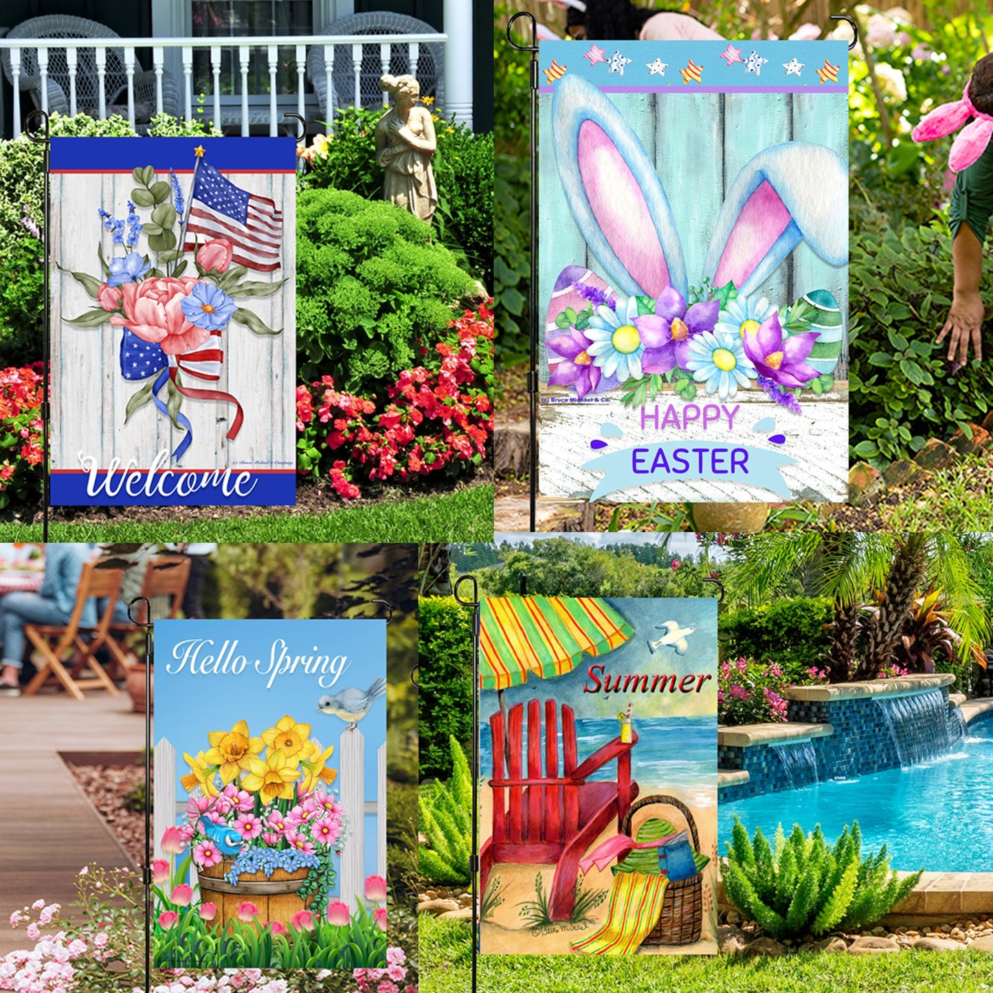 Seasonal Garden Flags Set of 10 12x18 inch Double Sided Yard Flags, Outside Small Garden Flag with Anti-Wind Clip and Stopper, Outdoor Holiday Lawn Decorative Decor