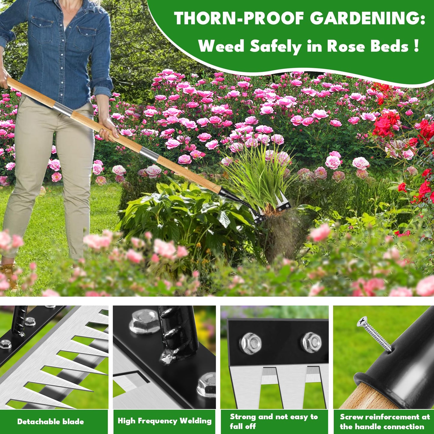 Weed Puller Tool, Iron Weeding Rake with Handle 2.0, Upgraded 8 Teeths Garden Weeding Tool Heavy Duty Gardening Tool for Lawn, Flower Beds & Soil Aeration