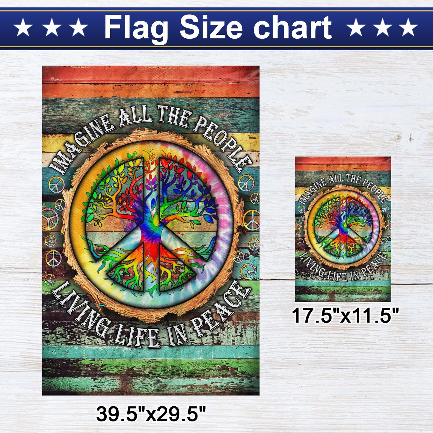 American Flag-Peace Sign Hippie Imagine All The People Living Life In Peace TPT597F, Garden Flag 11.5" x 17.5"-USA Premium Polyester-Decorative Indoor Outdoor Flags