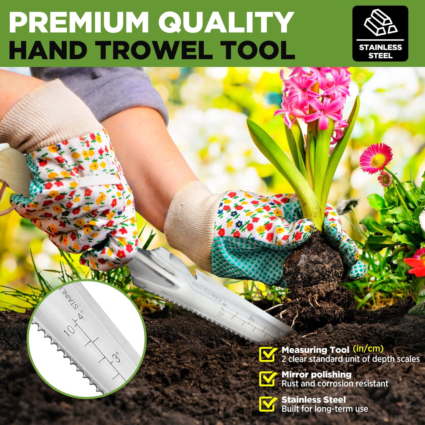 WORKPRO Hand Weeder Puller, 5-in-1 Stainless Steel Garden Trowel with Wooden Handle,Gardening Weeding Tool for Easy Weeder Removal, Planting, Weeding, Flower & Vegetable Care in Garden Lawn Yard