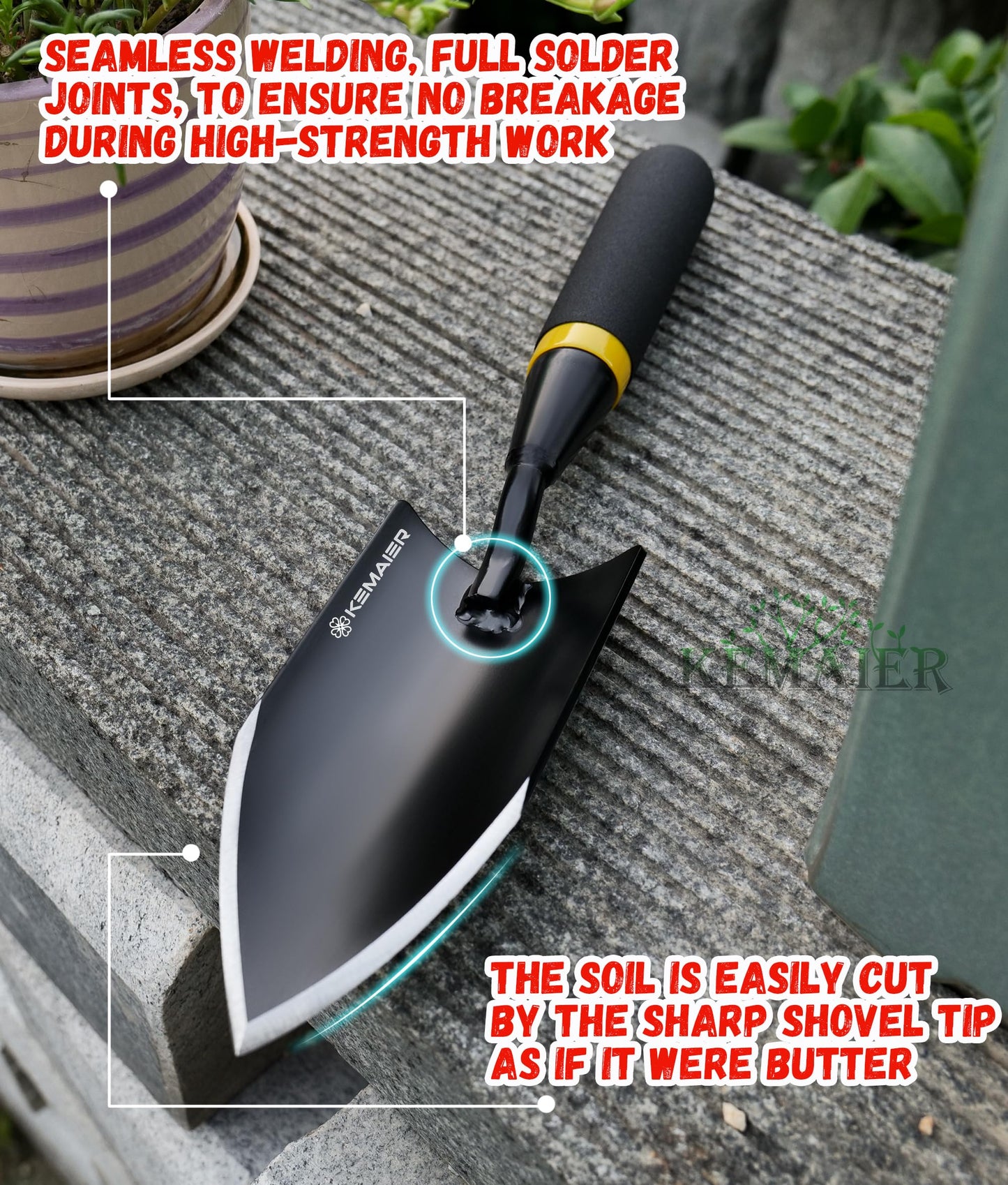 Heavy Duty Gardening Hand Trowel - Carbon Steel Garden Trowel with Rubberized Handle, Ideal for Soil Planting, Digging, Transplanting