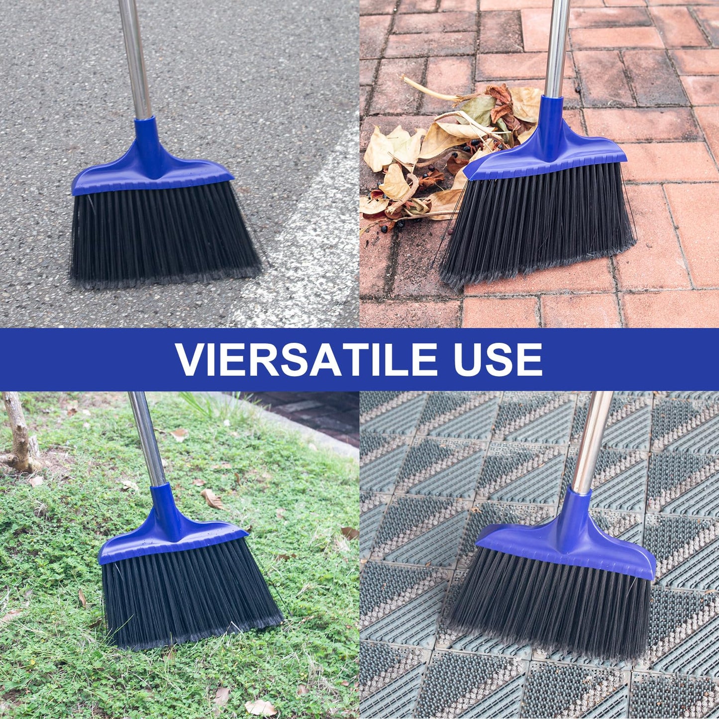 Kefanta 4 Pack Heavy Duty Broom Indoor/Outdoor Commercial Brooms Angle Broom 53 inches for Courtyard Garage Restaurant Lobby Patio Shop Home Kitchen Office Floor