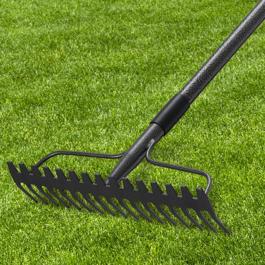 63'' Bow Rake ，17 Tines Metal Head Rakes with Stainless Steel Handle，Heavy Duty Garden Rake for Loosening Soil Gathering Leaf Leveling Lawn Farming Land Management Yarn Thatch Rake