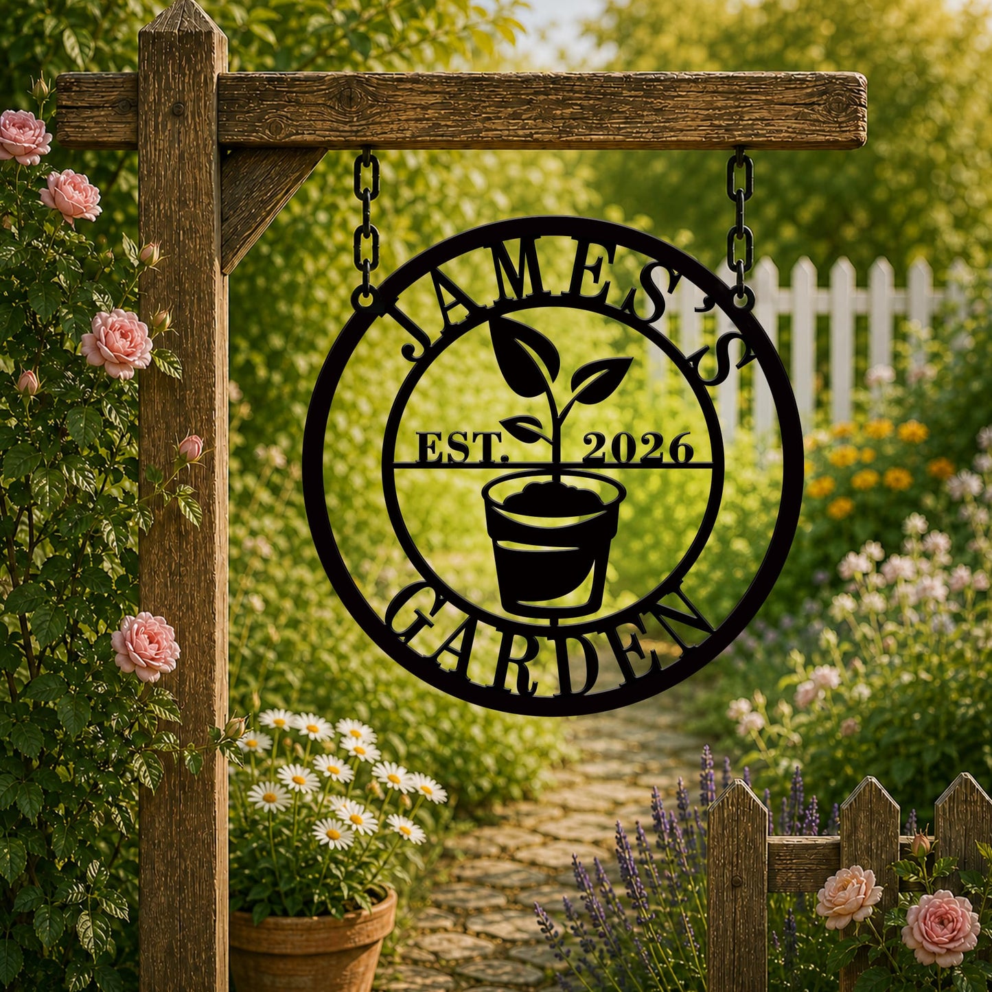 ENFODREAM Personalized Metal Garden Sign, Family Last Name & Established Date, Custom Name Garden Sign, Metal, 12/16/20/24 Inch, Rustic Style, Wall Mount, Perfect for Home Decor & Gifts