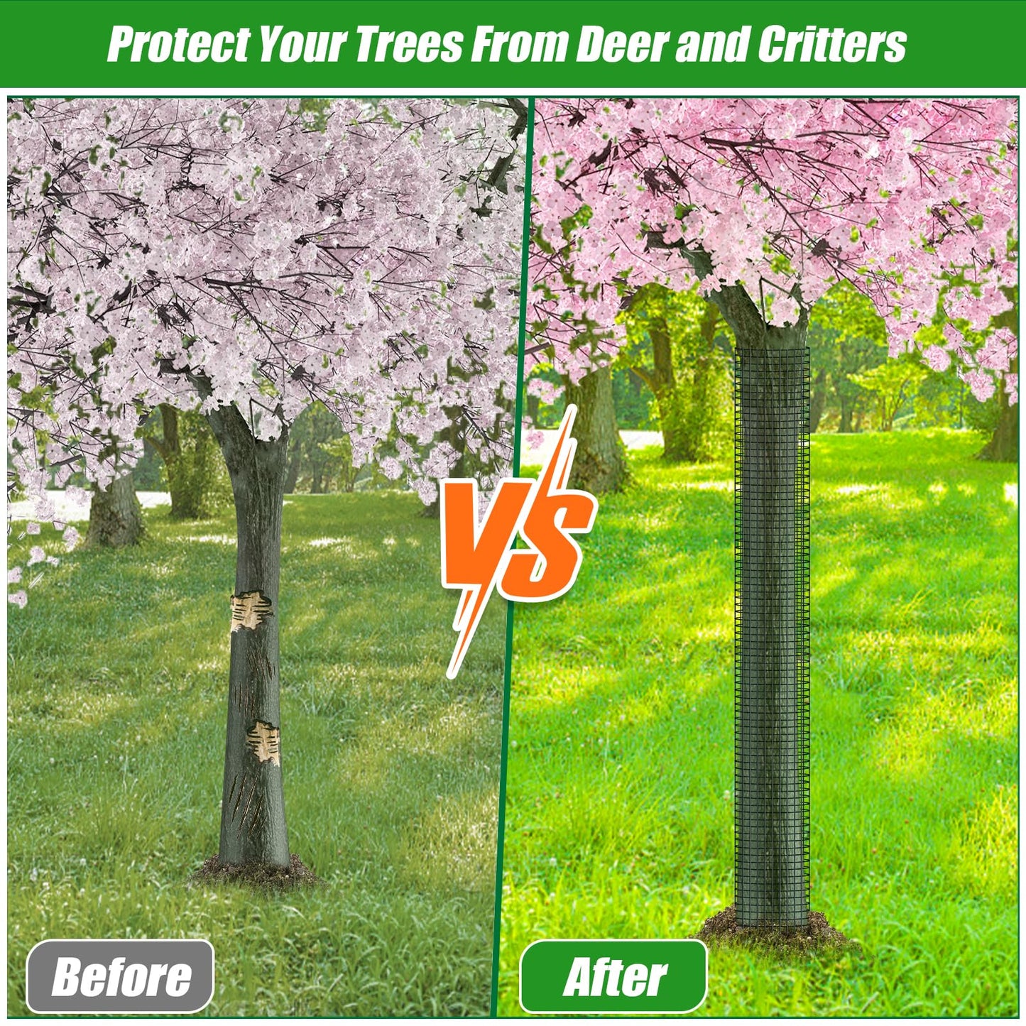48" Metal Tree Trunk Protector - 6 Pack Mesh Tree Guards Tree Protectors with Zip Ties, Stakes, Gloves, Expandable Tree Trunk Protector Guard, Tree Protectors from Deer, Animals, Mower, Trimmers
