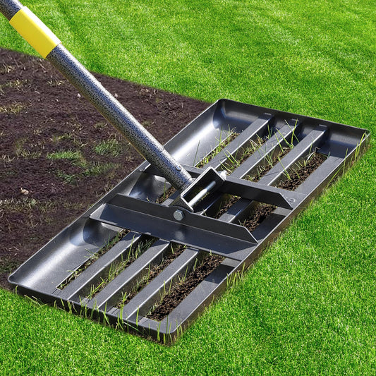 Lawn Leveling Rake - Heavy Duty 17"x10" Stainless Steel Leveler Plate,Reinforced Welds,28-60" Adjustable, Anti Flipping Smooth Edge,for Soil, Dirt,Ground,Backyard Top Dressing,Landscaping
