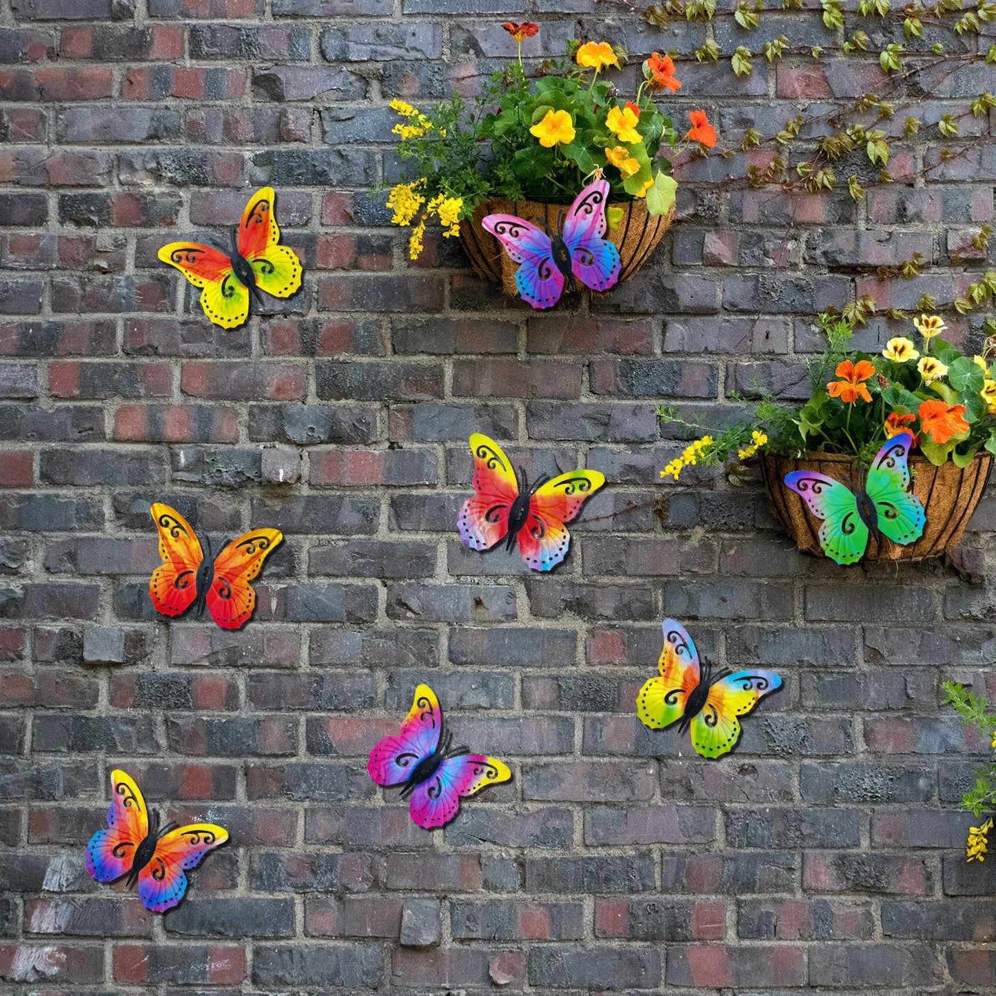 Distella Metal Butterfly Wall Decor, 8 pcs Exquisite Outdoor Wall Art Sculpture Hanging Decoration for Outside Garden Balcony Fence Courtyard Farm Exterior Decorations
