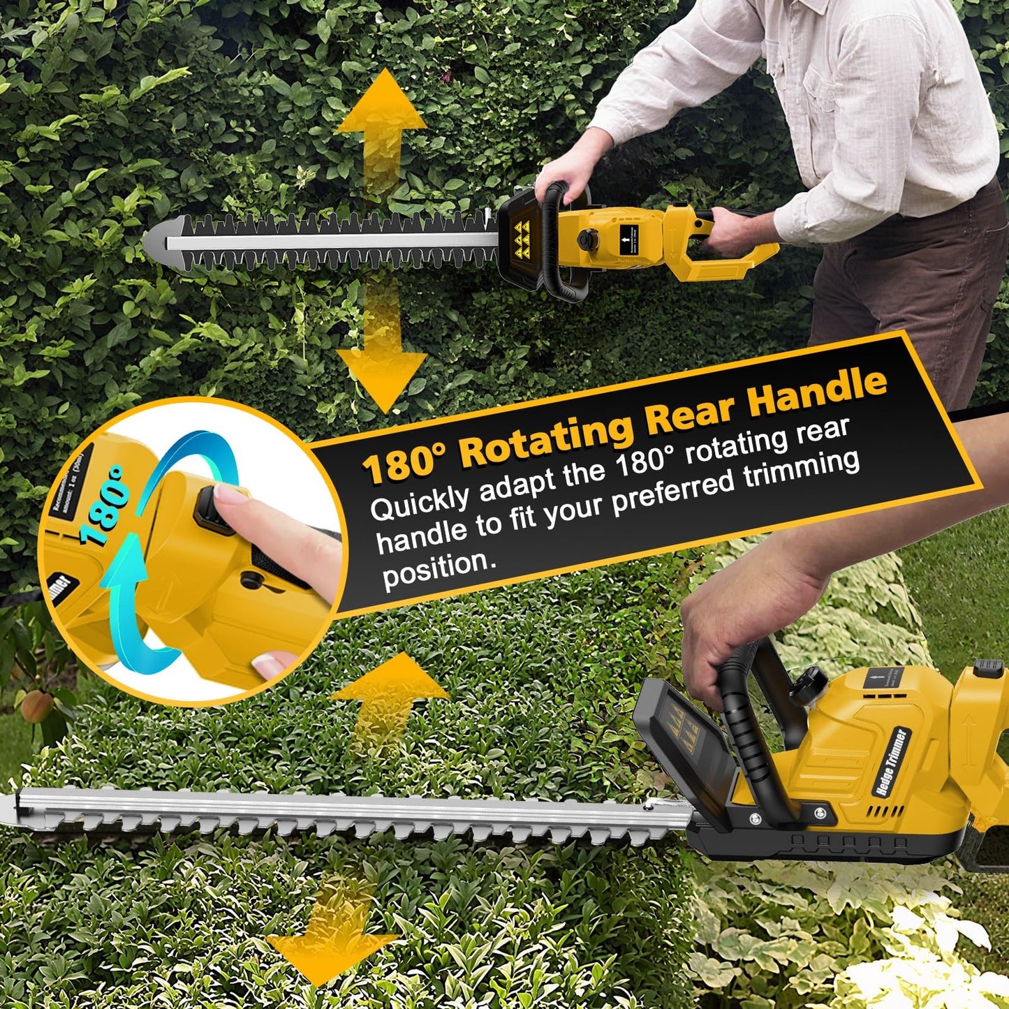 Electric Hedge Trimmer Cordless Compatible with DEWALT 20V MAX Battery, 20-Inch Cordless Hedge Trimmer, Brushless Bush Trimmer, 2/3'' Cutting Capacity, Lightweight & Rotatable Handle(No Battery)