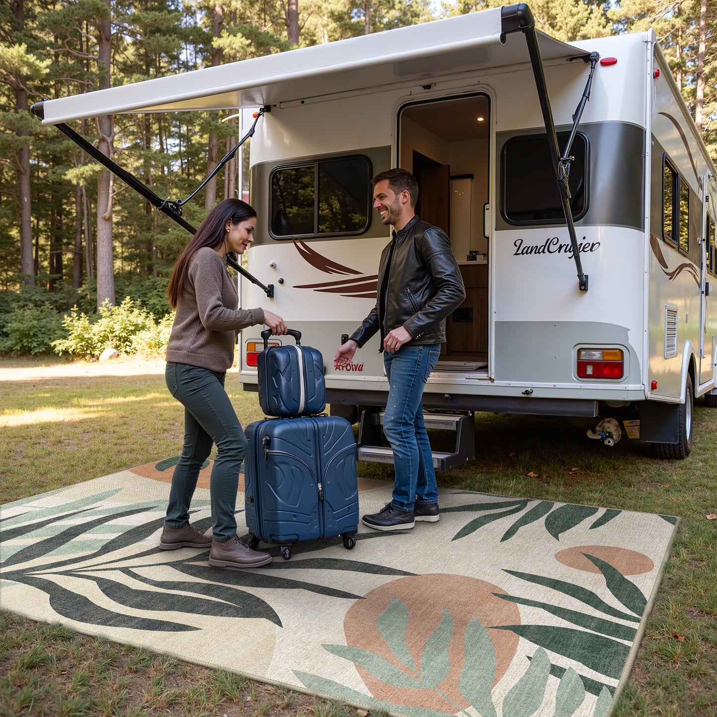 GENIMO Outdoor & Indoor Area Rug 8'x10', Waterproof, Non-Shedding, Easy Cleaning, Leaf Mat for Patio, Living Room, Balcony, Dining Room, RV, Deck, Bedroom, Camping, Outside Carpet, Beige Grey