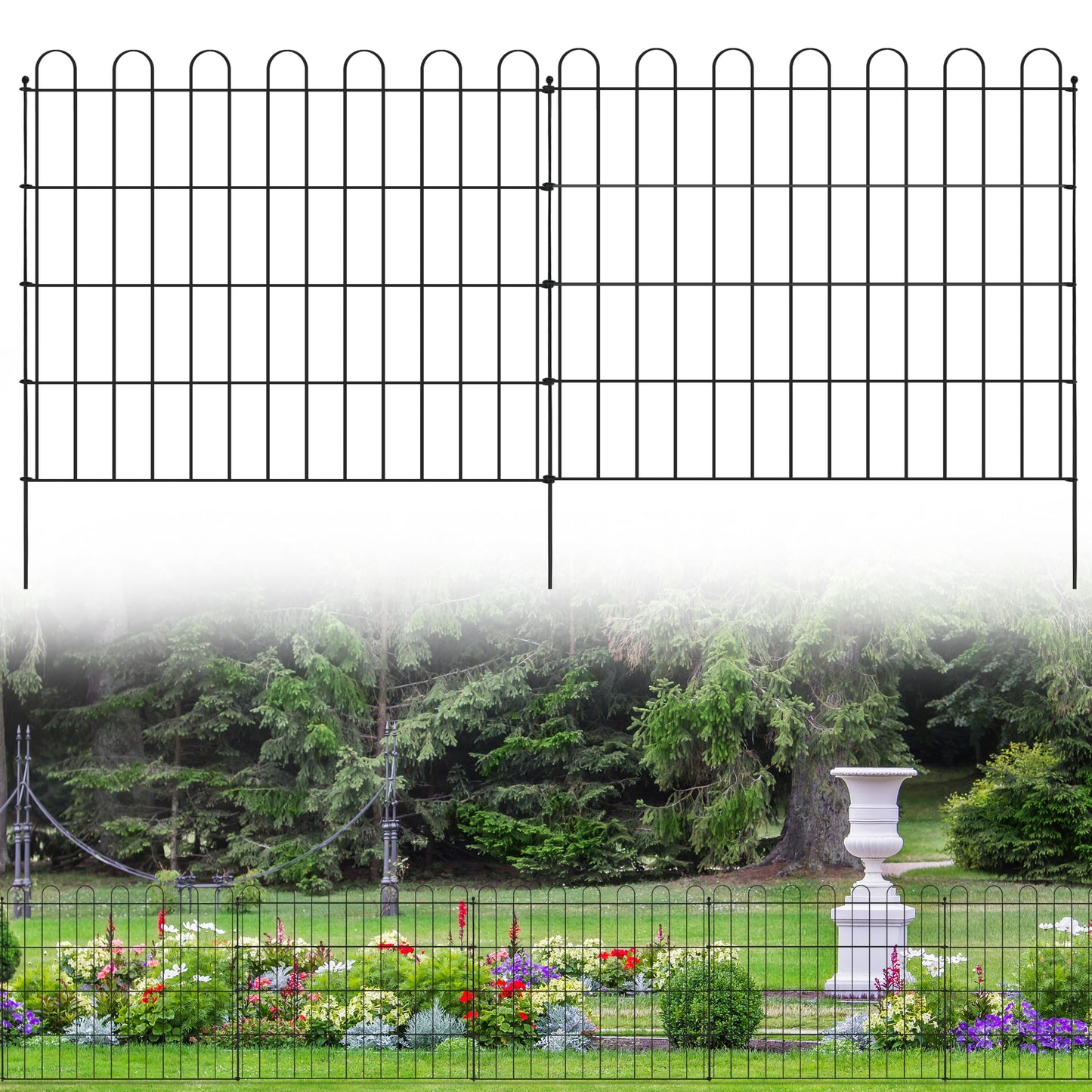 Sunnyglade 10 Panels No Dig Decorative Outdoor Garden Fence for Yard, 24in(H) X 25 ft(L) Animal Barrier Fencing Rustproof Metal Wire Panel Border for Dog, Rabbits or Any Small-Bodied Animal