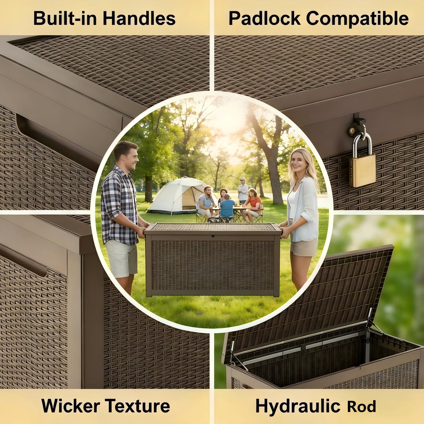 328 Gallon Waterproof Outdoor Storage Box, Heavy Duty Resin Deck Box Lockable, Large Outside Patio Storage Bench for Garden Tools & Pool Accessories, Hydraulic Lift, All-Season UV-Resistant, Brown