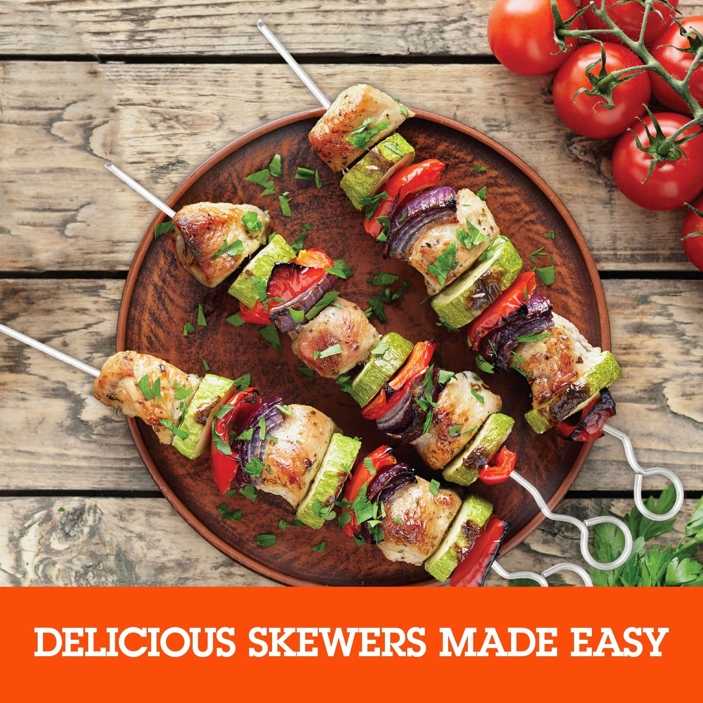 Camerons BBQ Skewer Rack Set - Includes Detachable Handle & 4 Non-Stick Stainless Steel Skewers for Grilling Barbecue Shish Kabobs, Meat, Vegetables & More - Grilling & Cookout Essential